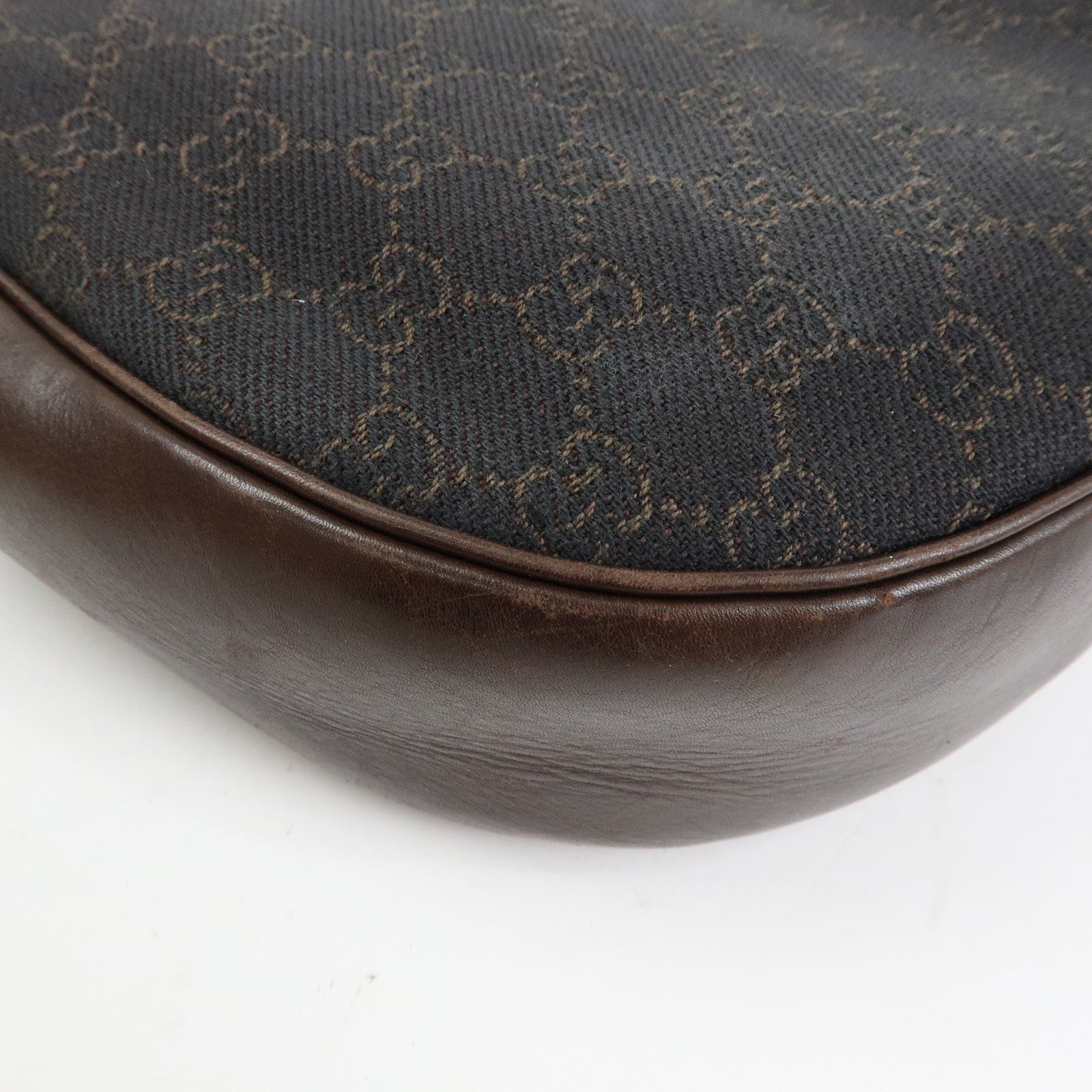 GUCCI GG Denim Leather Half Moon Shoulder Bag Dark Brown 101682