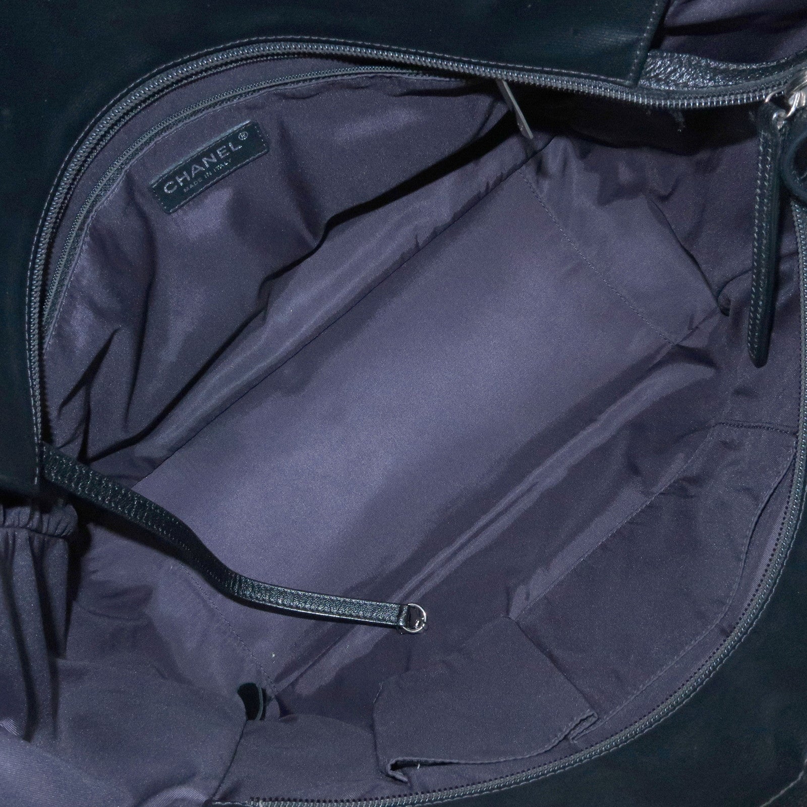 CHANEL Paris Biarritz MM Leather Canvas Tote Bag Hand Bag Black A34209