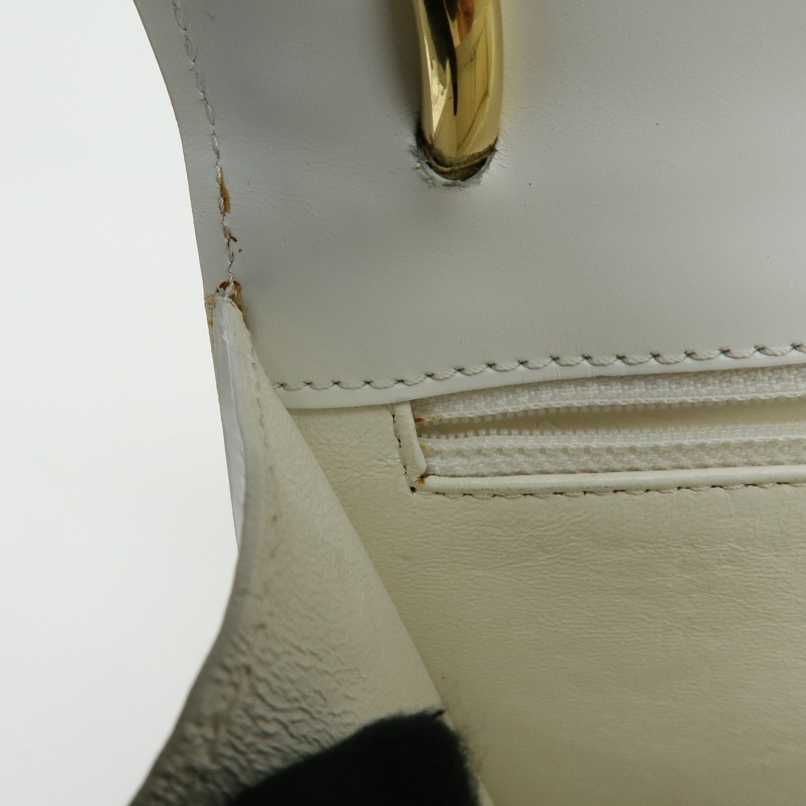 CELINE Leather Top Handle 2Way Bag Hand Bag Shoulder Bag White