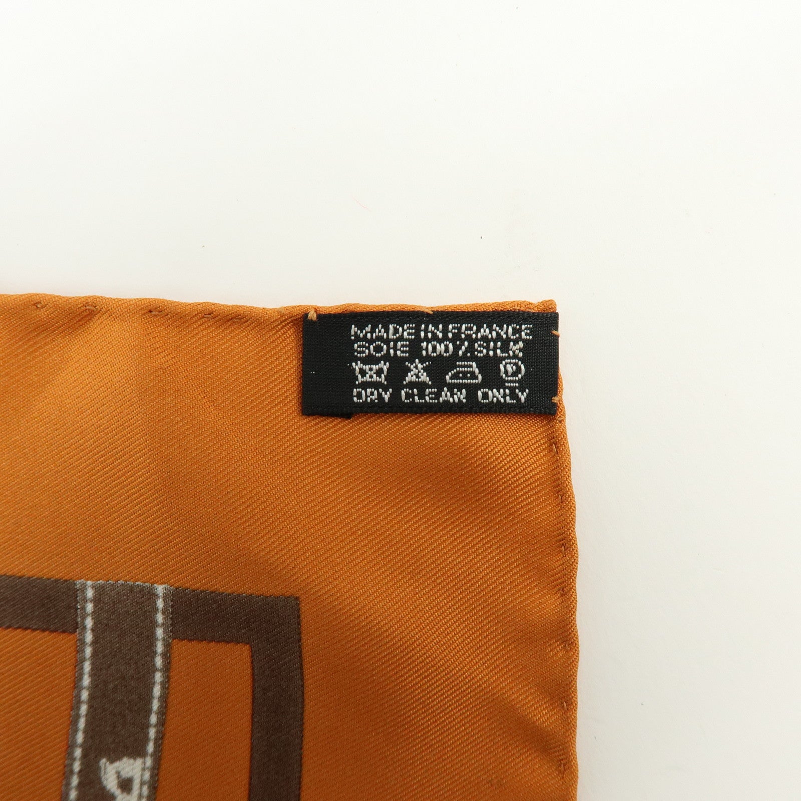 HERMES Carre 45 Bolduc Silk 100% Scarf Ribbon Pattern Orange Brown