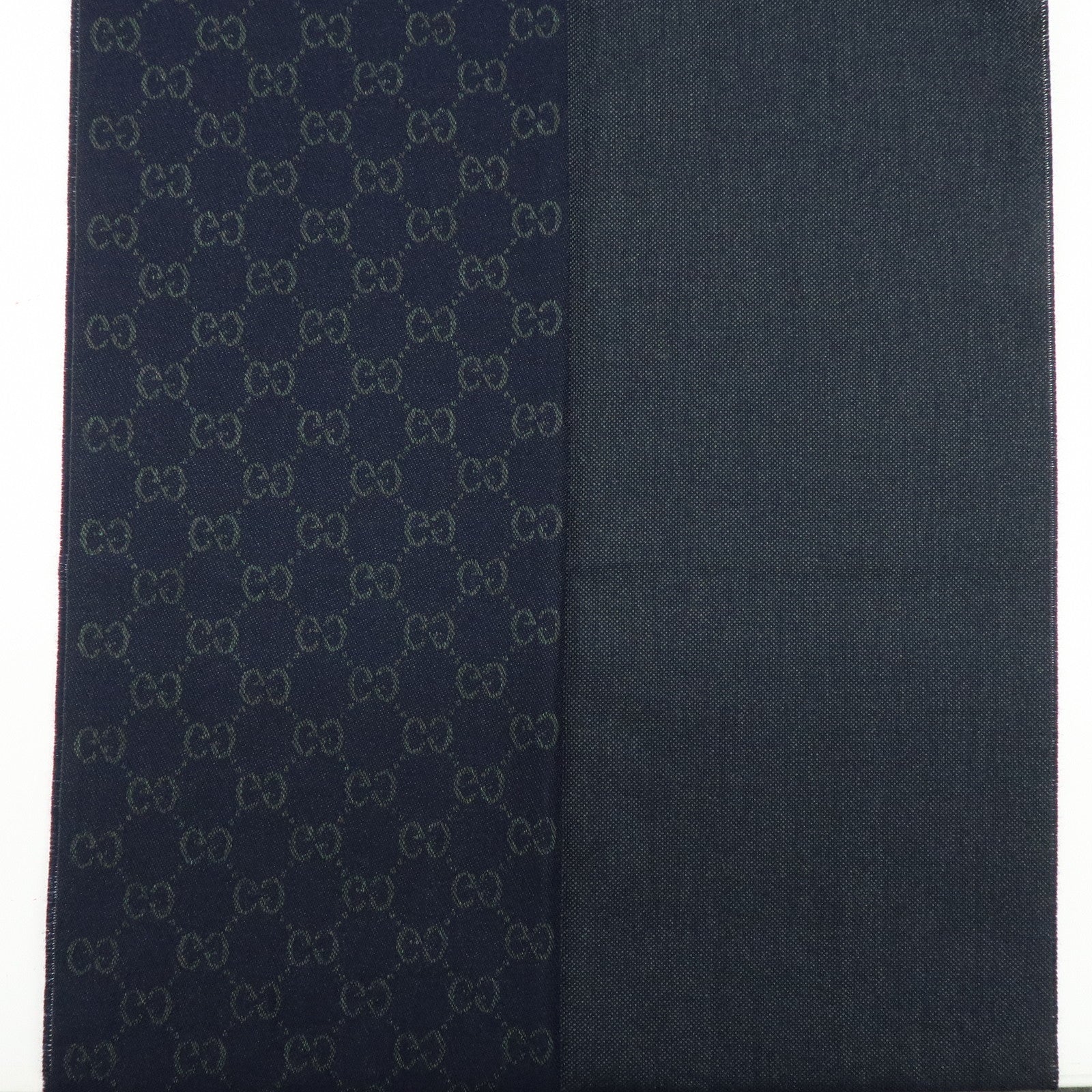 GUCCI GG Monogram Wool100% Scarf Stole Navy Dark Green