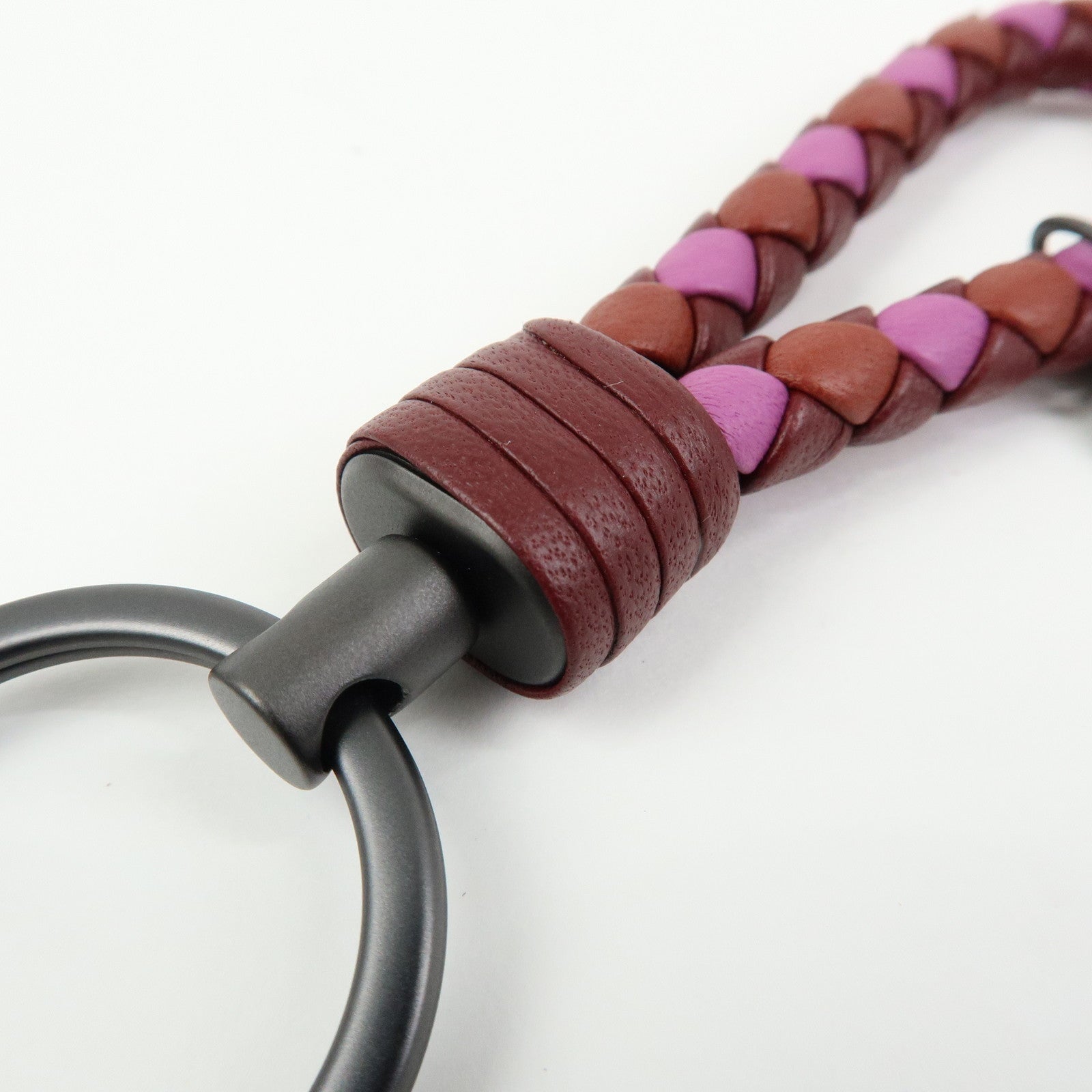 BOTTEGA VENETA Intrecciato Leather Bag Charm Key Chain Bordeaux