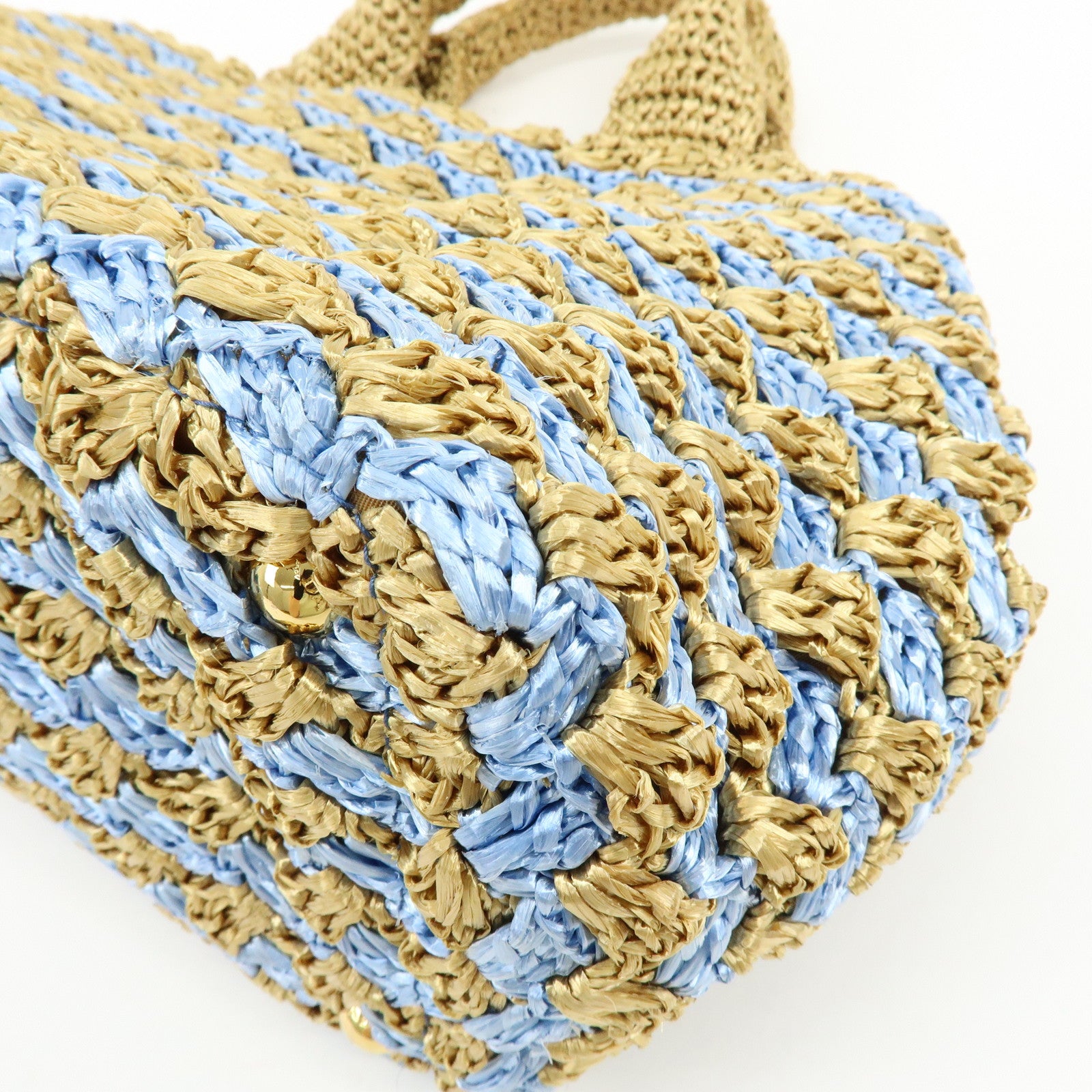 PRADA Traingle Logo Canapa Raffia Tote Bag Hand Bag Natural Blue