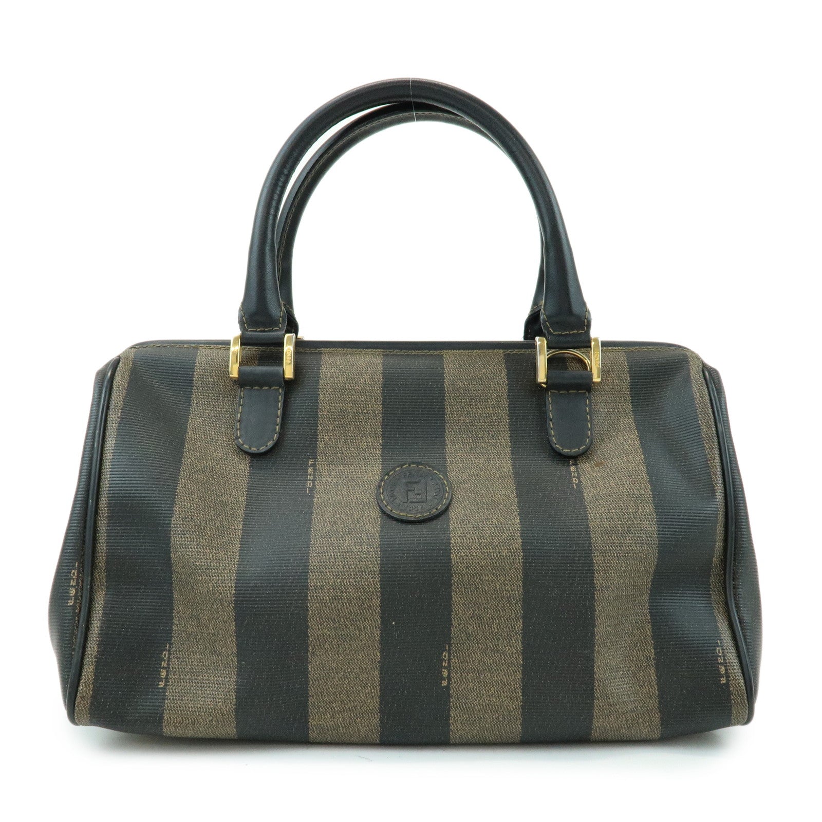 FENDI Pequin PVC Leather 2Way Bag Boston Bag Brown 259022