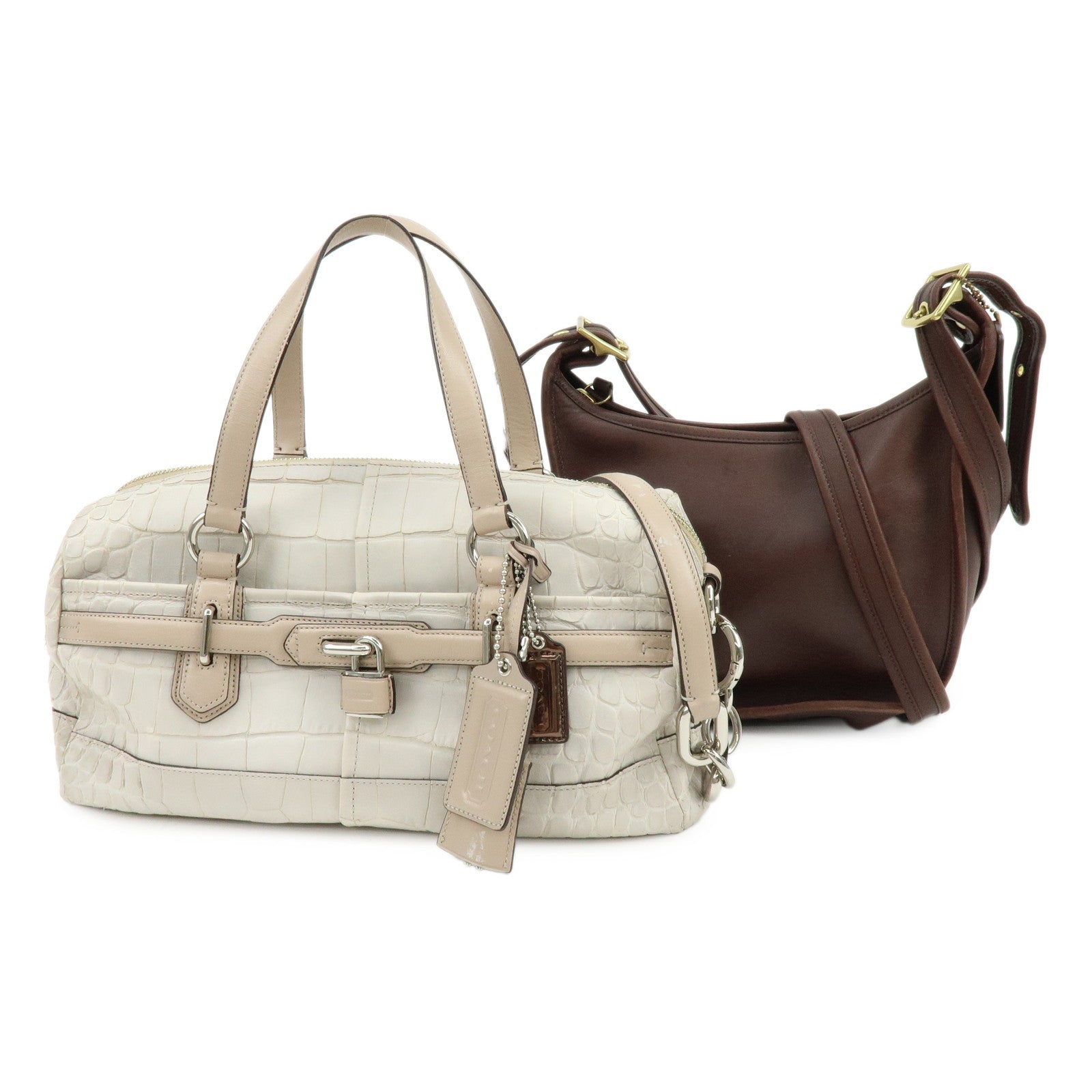 COACH Ergo Embossed Leather Shoulder Bag Hand Bag Ivory Brown Lot