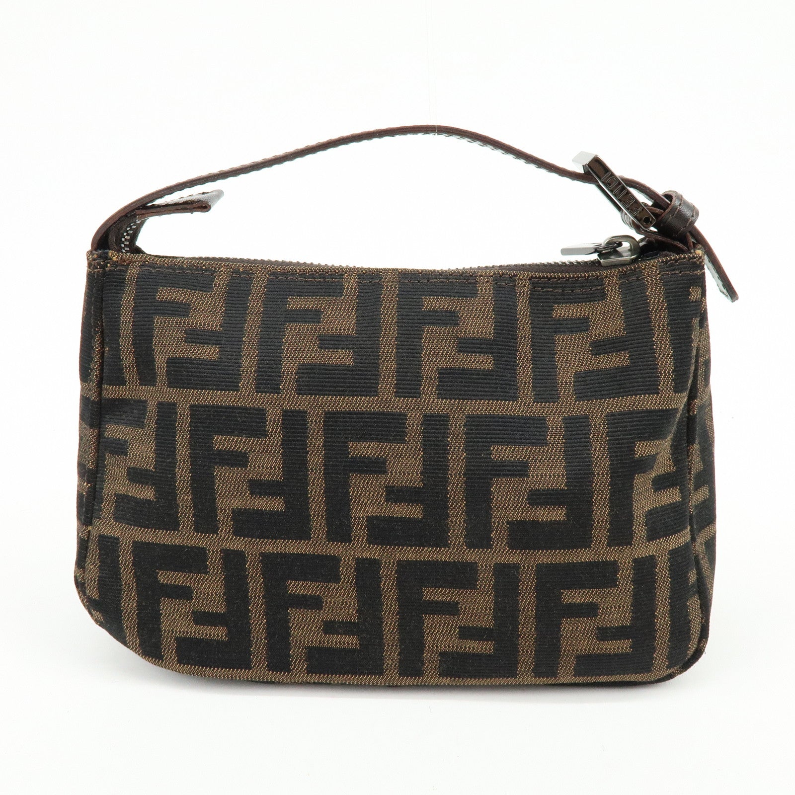 FENDI Zucca Canvas Leather Mini Pochette Pouch Hand Bag Brown 8N0001