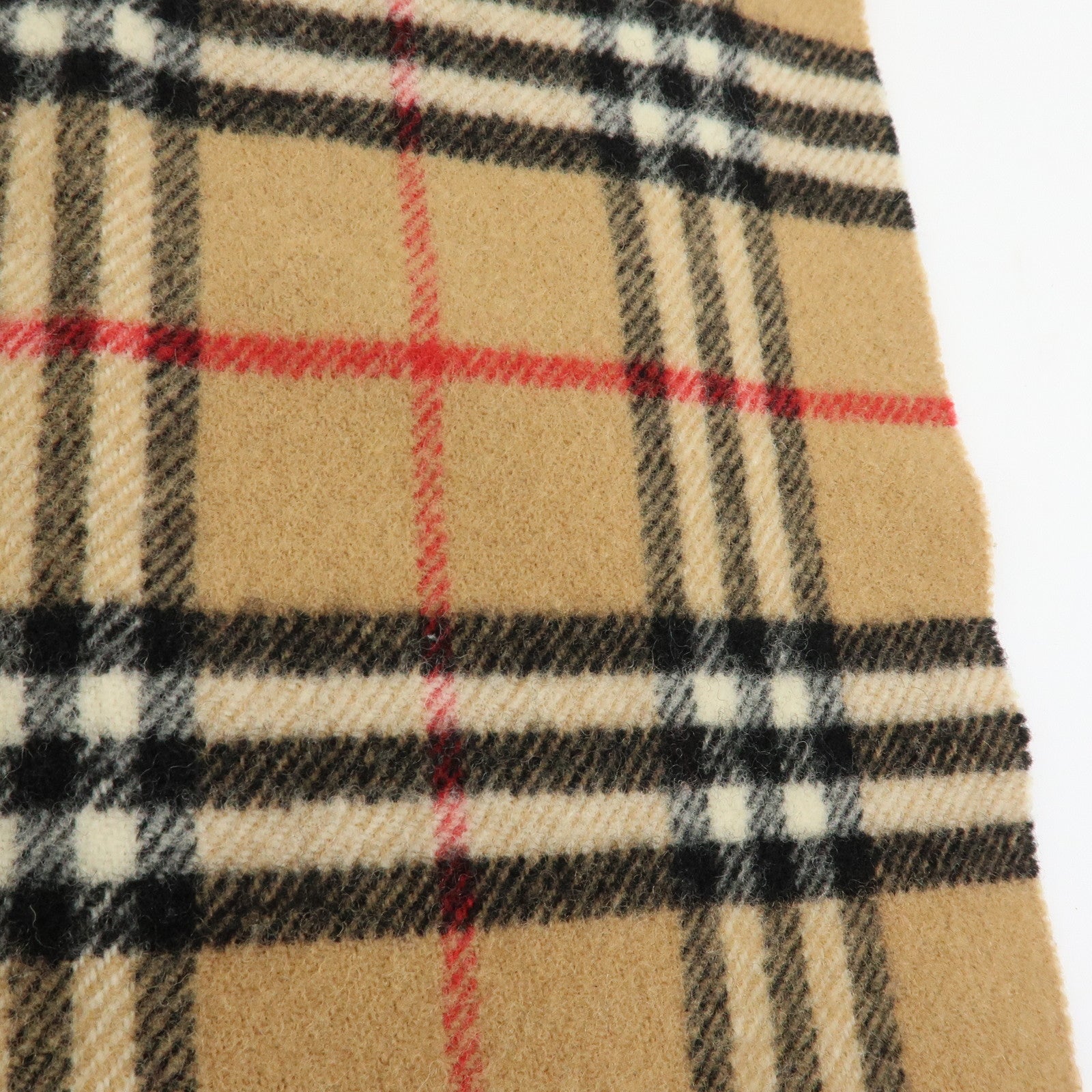 BURBERRY Nova Plaid Wool 100% Fringe Scarf Camel Black Red