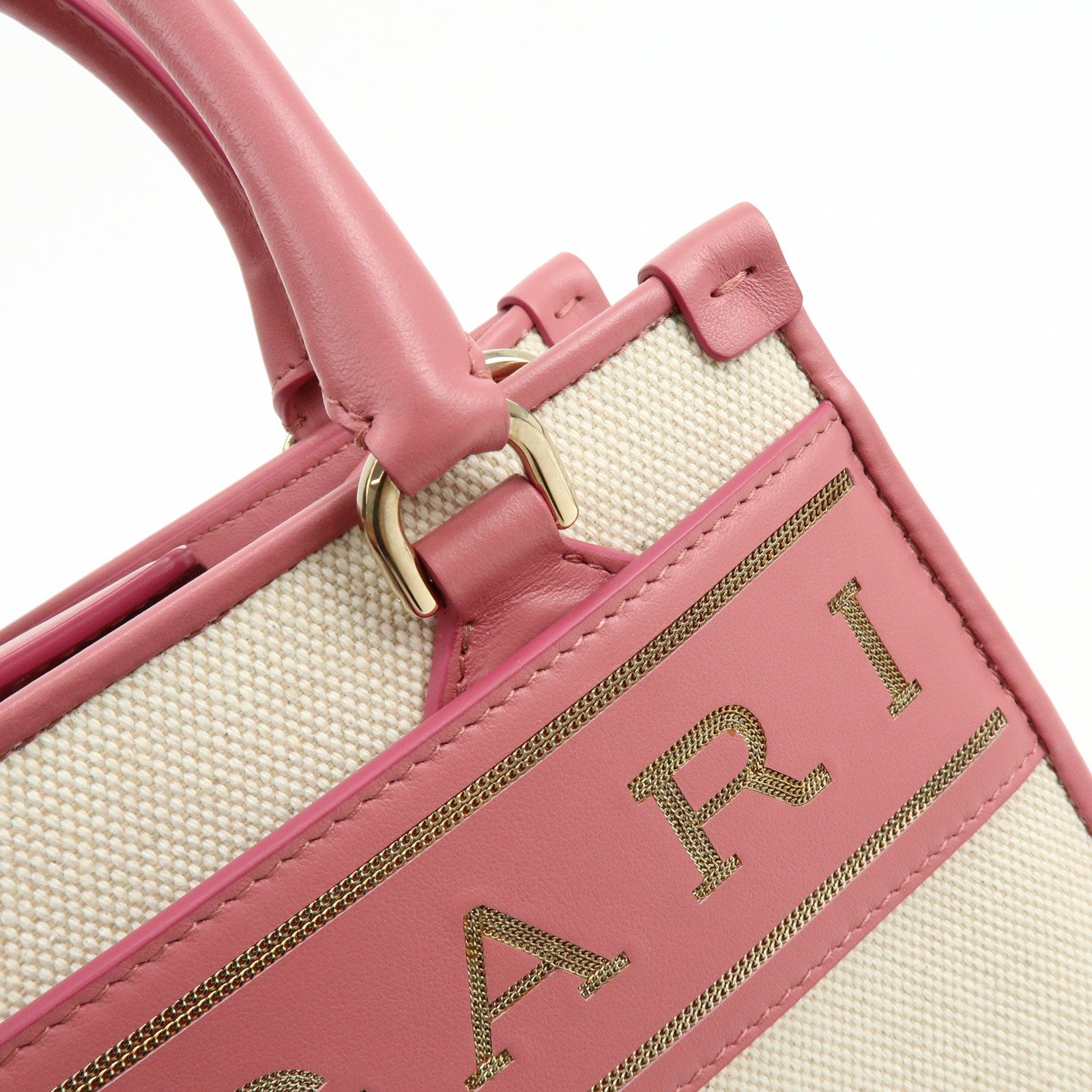 BVLGARI Logo Canvas Leather 2Way Bag Hand Bag Shoulder Bag Pink