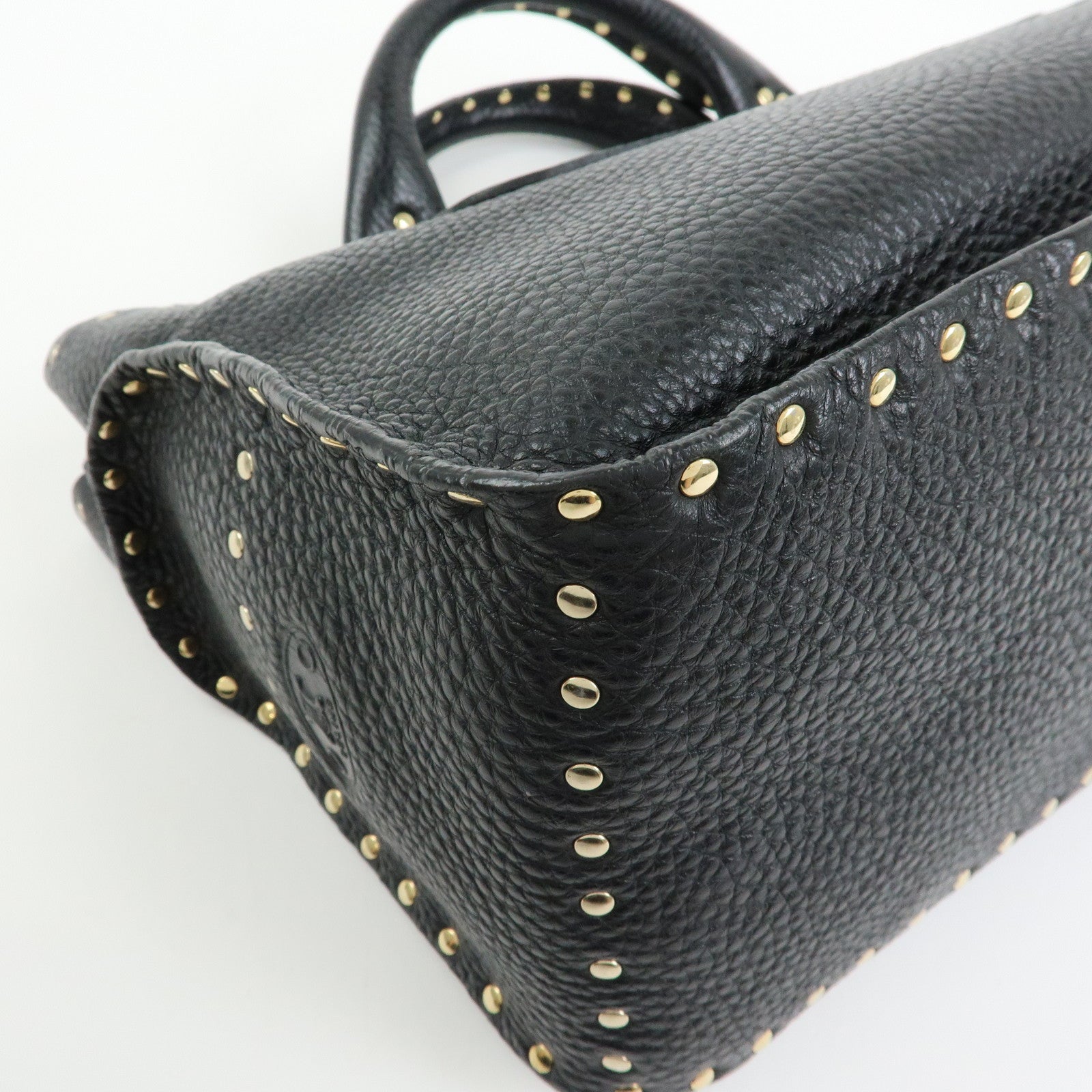 CELINE Boogie Bag Leather Hand Bag Tote Bag Studs Black