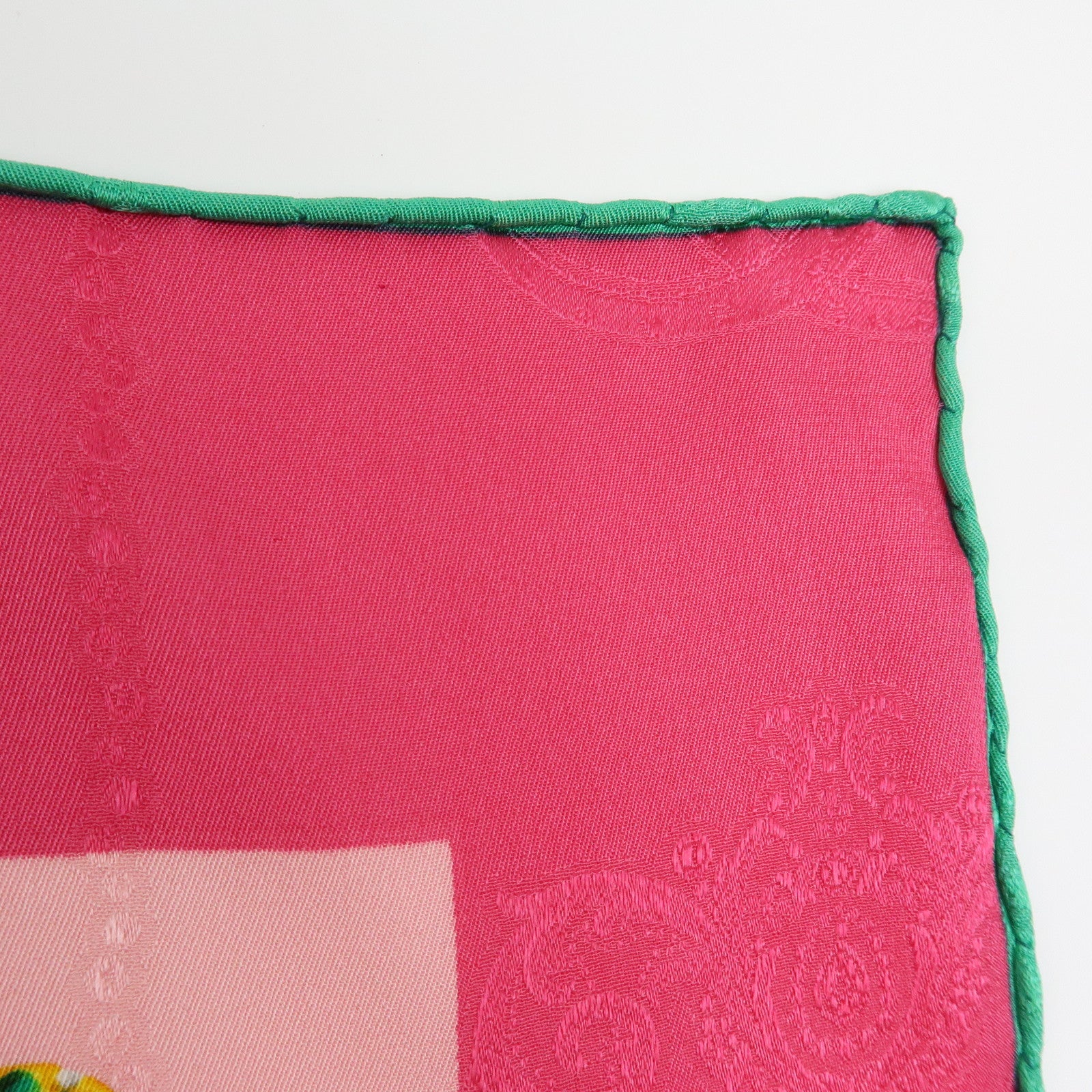 Cartier Silk 100% Scarf Jeweled Panther Motif Pink Green