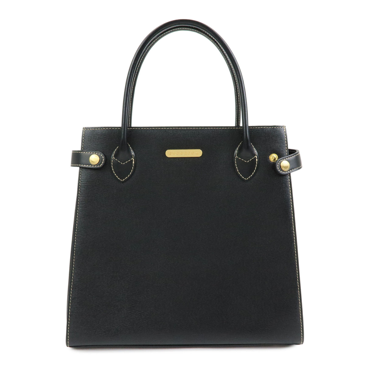 BURBERRY Nova Plaid Leather Hand Bag Tote Bag Side Belt Black