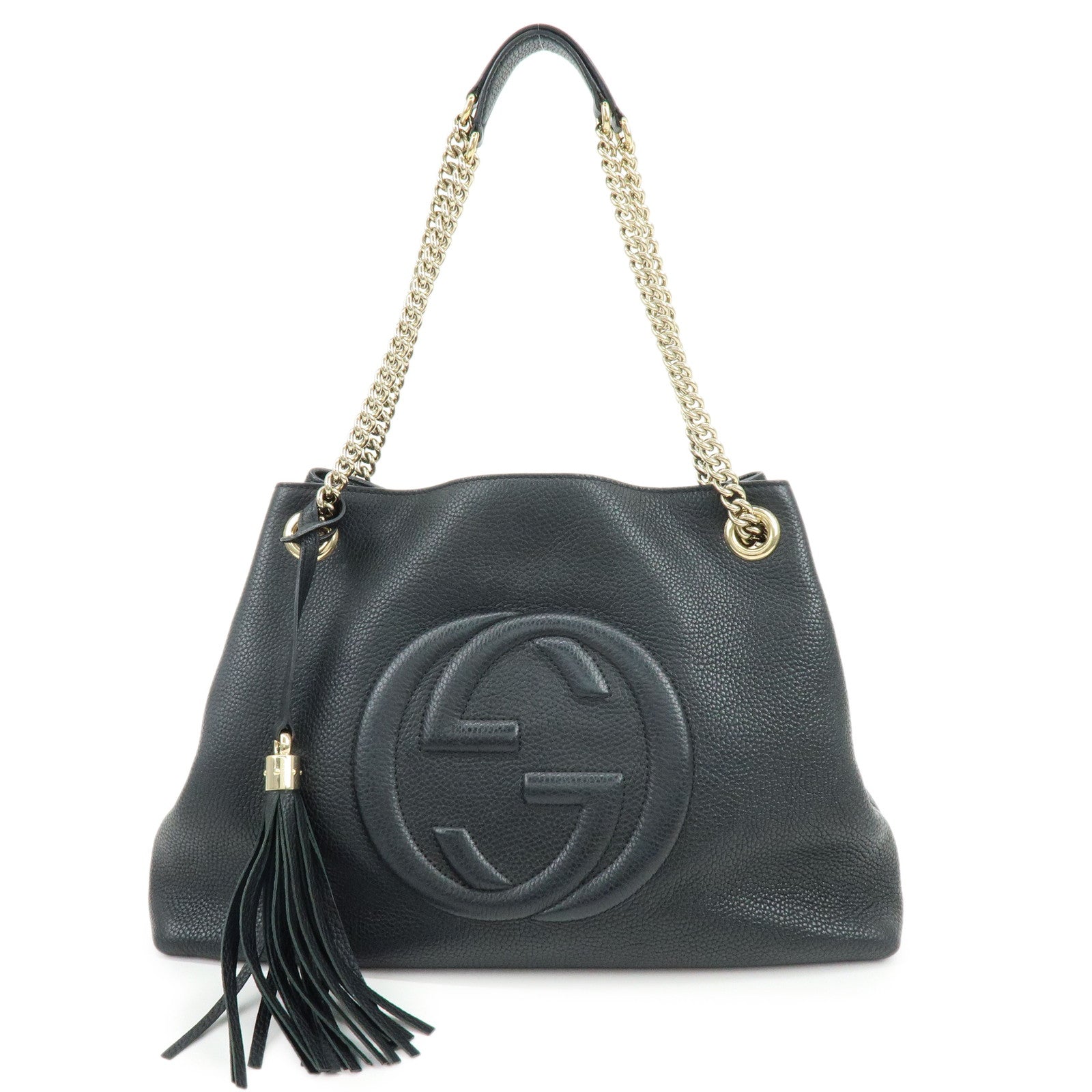 GUCCI SOHO Interlocking G Leather Chain Shoulder Bag Black 536196