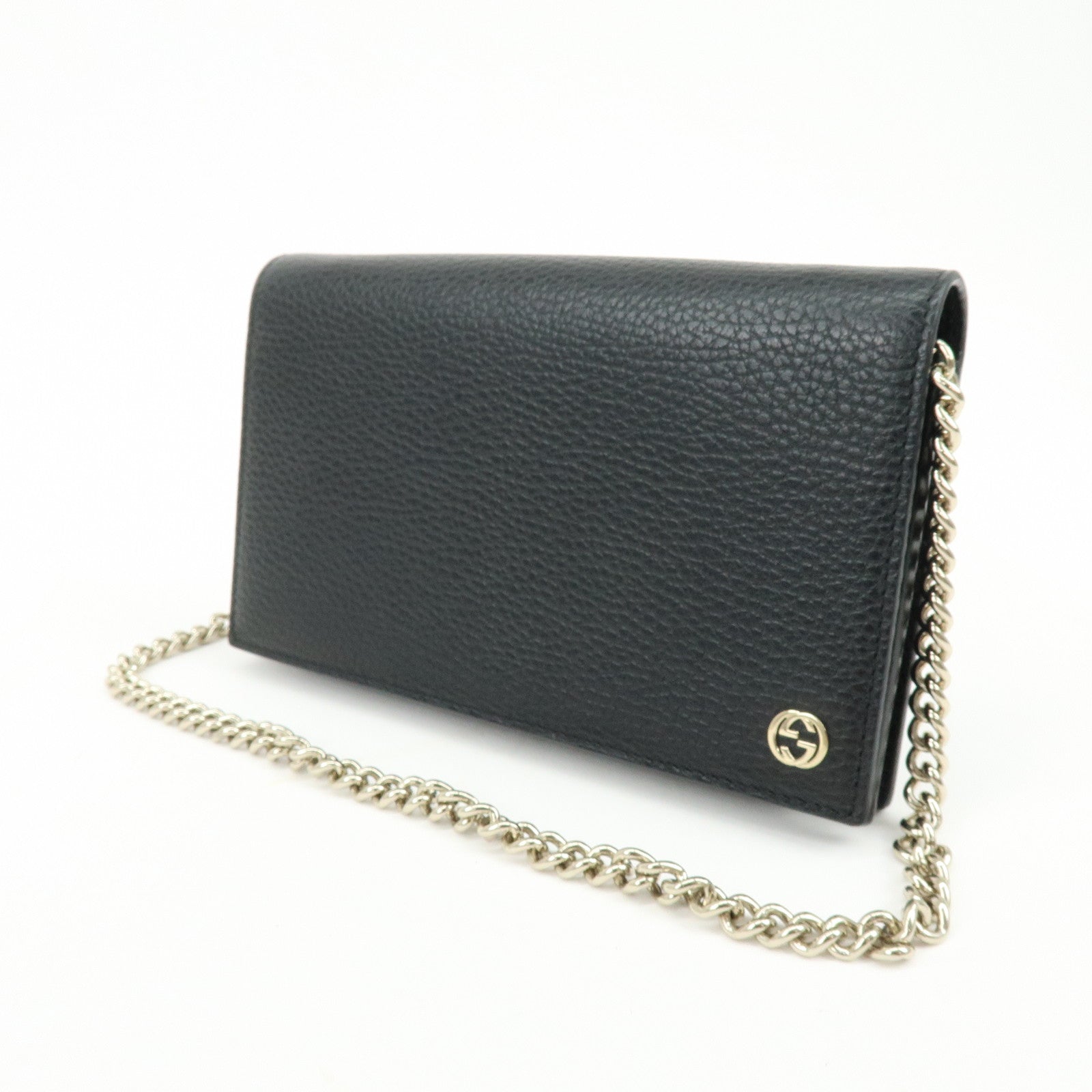 GUCCI Interlocking G Calf Leather Chain Wallet Shoulder Bag 466506