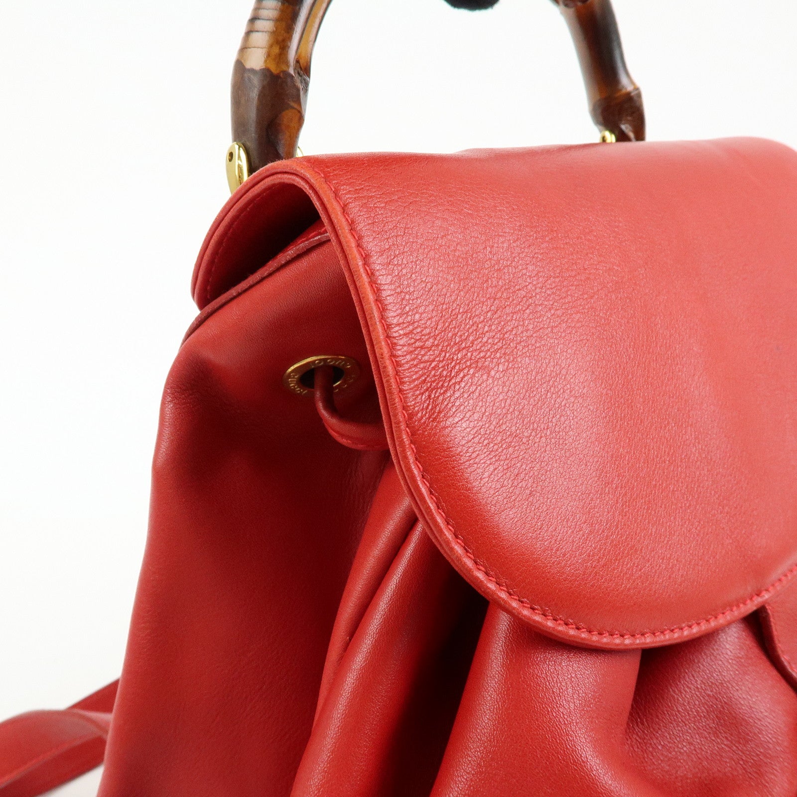 Gucci Bamboo Leather Backpack Rucksack Red 003・2058・0016