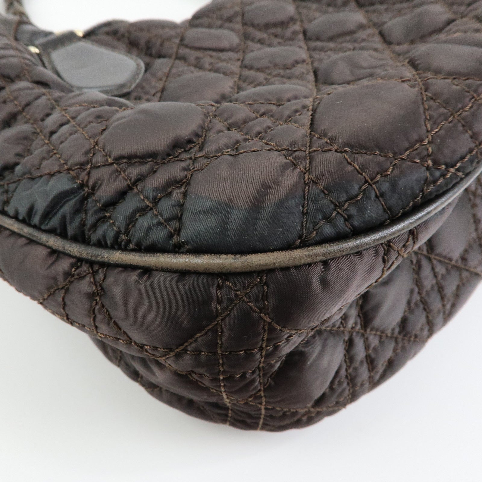 Christian Dior Lady Dior Cannage Nylon Leather Hand Bag Tote Bag Brown