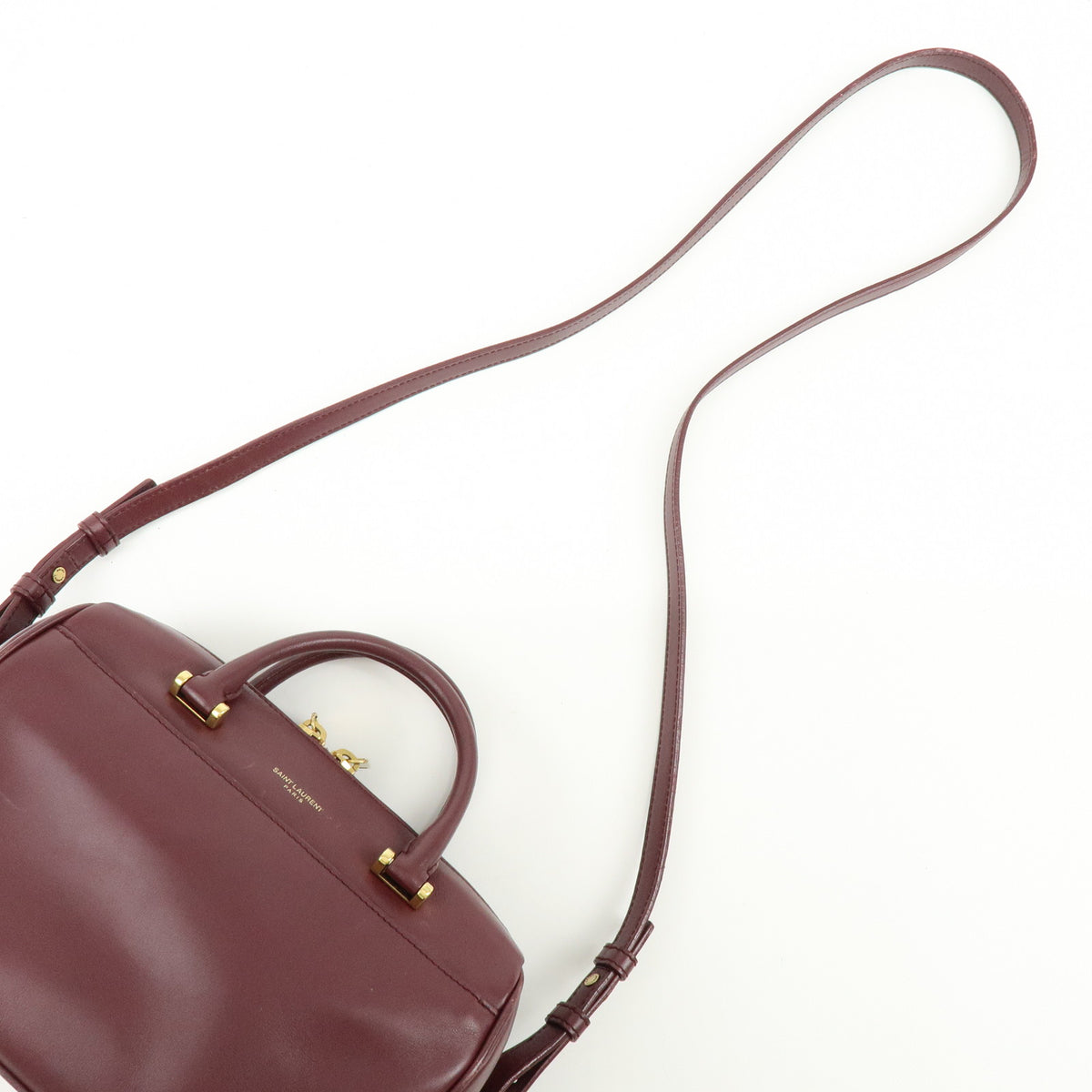 SAINT LAURENT PARIS Baby Duffle Leather 2WAY Bag Shoulder Bag Wine Red