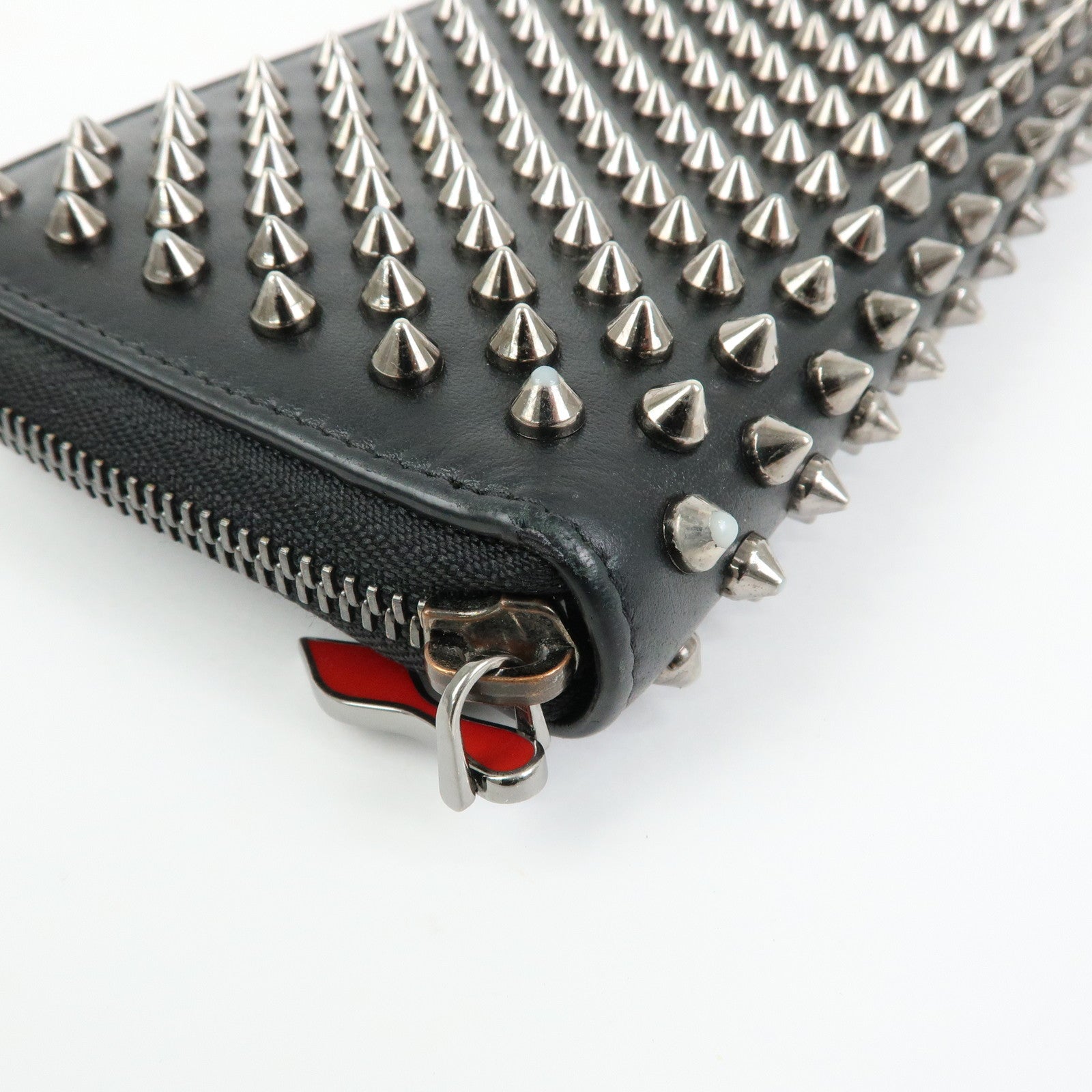 Christian Louboutin Studs Leather Round Zippy Compact Wallet Black