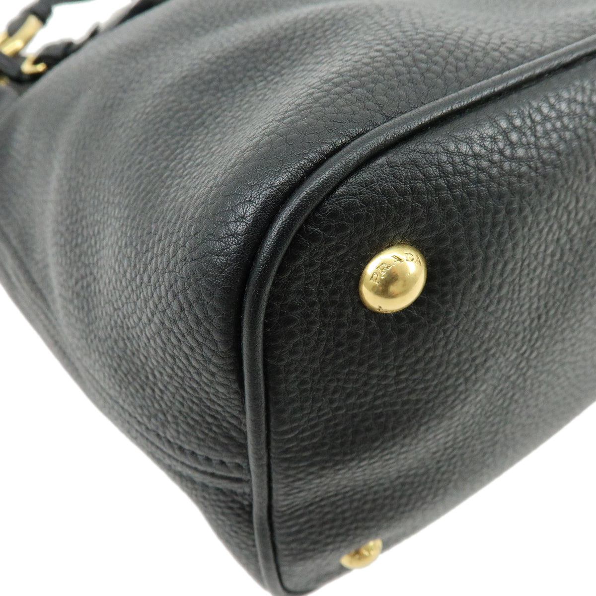 PRADA Logo Leather Shoulder Bag Hand Bag Tote Bag Black