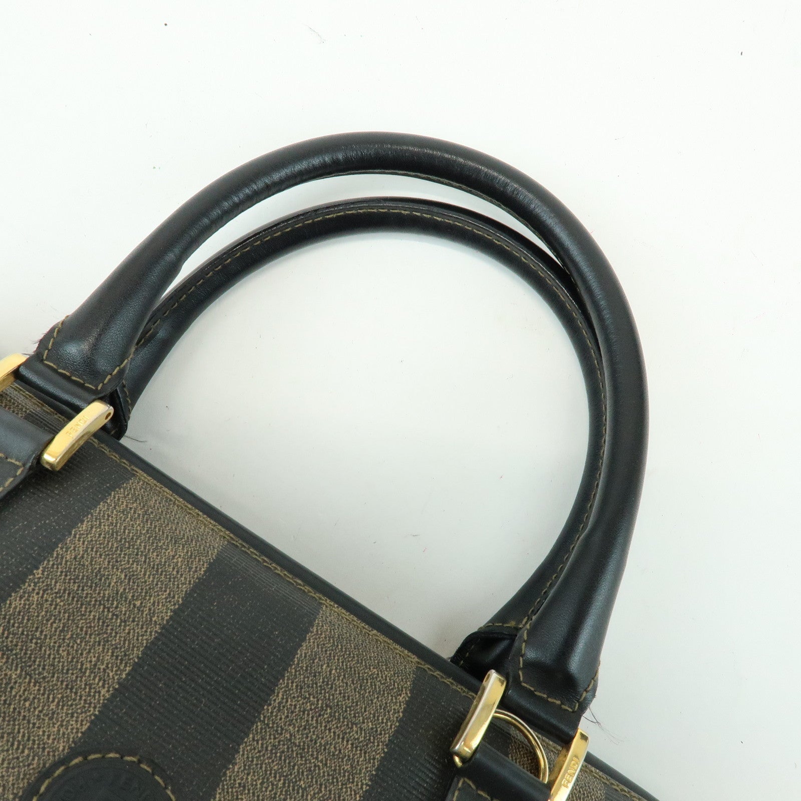 FENDI Pequin PVC Leather 2Way Bag Boston Bag Brown 259022