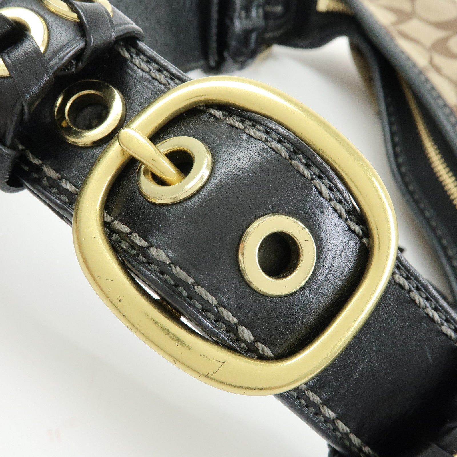 COACH Singnature Canvas Leather Shoulder Bag Hand Bag Beige Black Brown