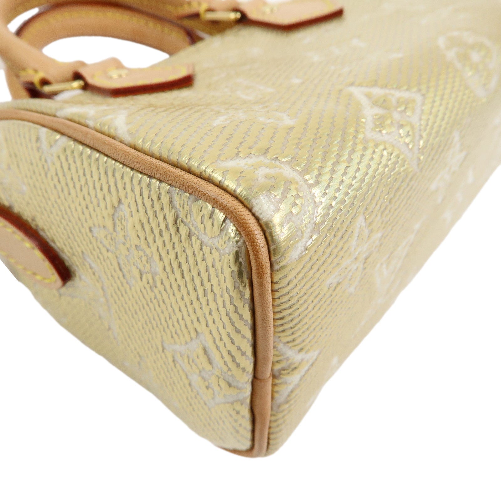 Louis Vuitton Monogram Jaquard Nano Speedy Hand Bag & Strap Gold M8224