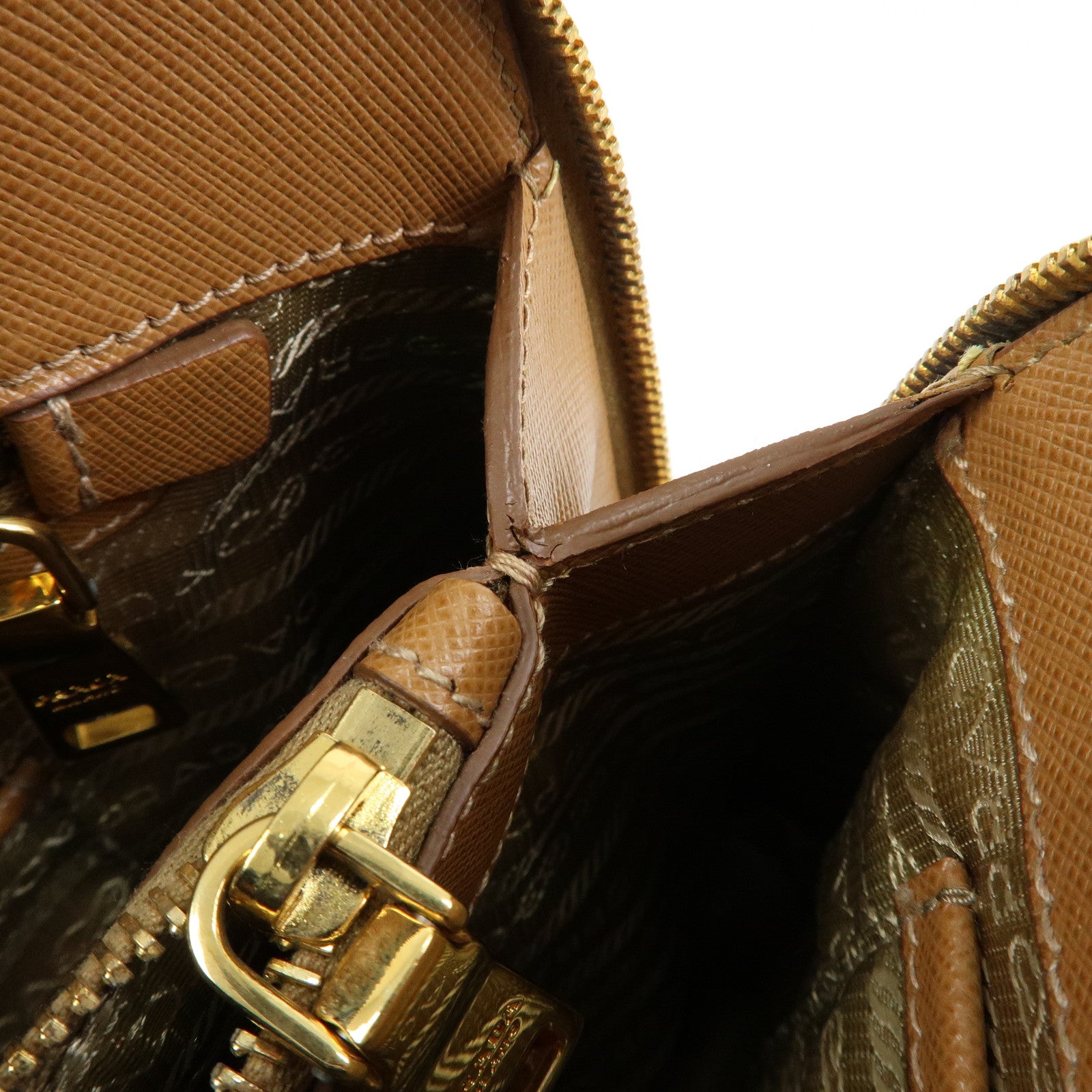 PRADA Triangle Logo Saffiano Leather Hand Bag Camel BL0837