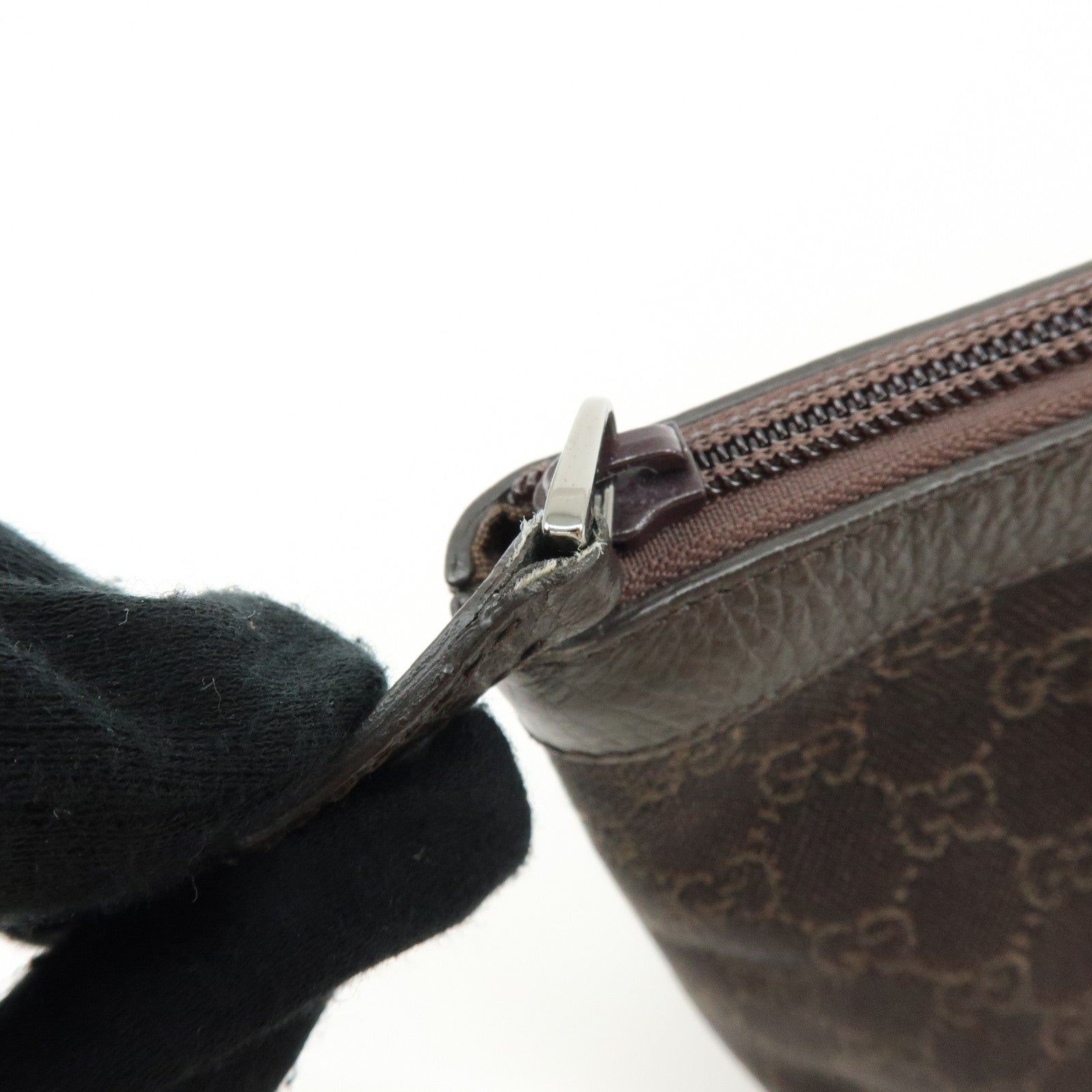 GUCCI Abbey GG Denim Leather Tote Bag Hand Bag Dark Brown 268640