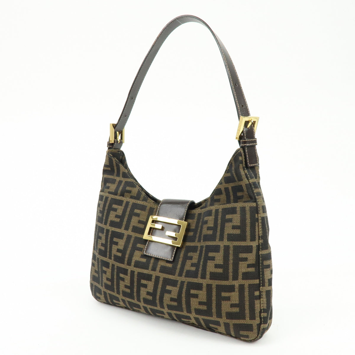FENDI Zucca Canvas Leather Shoulder Bag Hand Bag Brown Black 26569