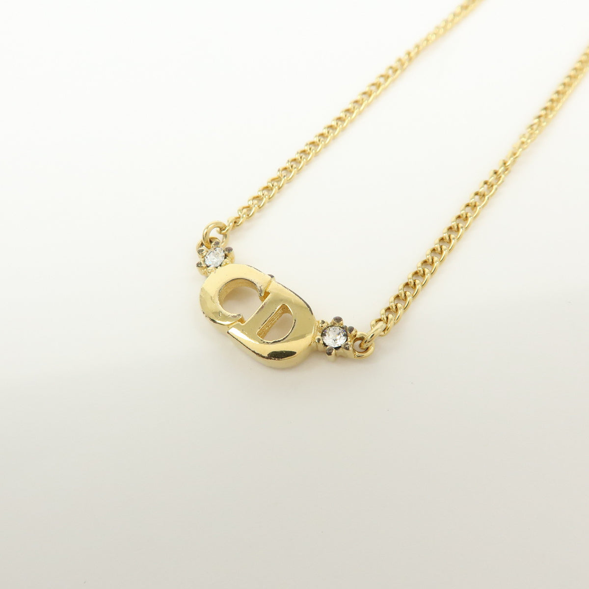 Christian Dior CD Logo Metal Rhinestone Necklace Gold