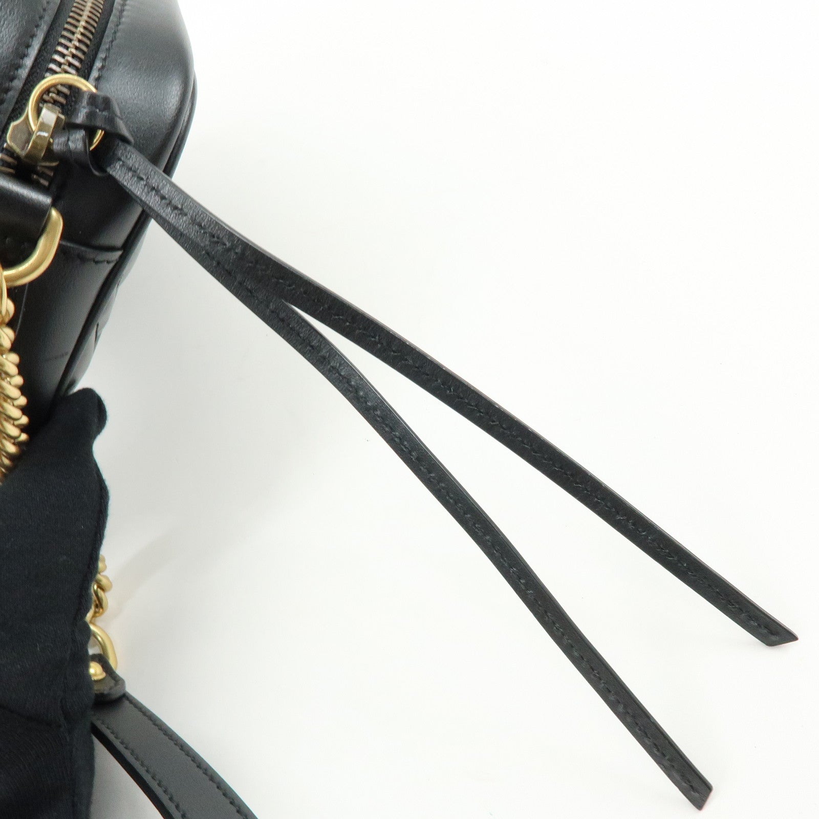 GUCCI GG Marmont Double G Leather Chain Shoulder Bag Black 448065