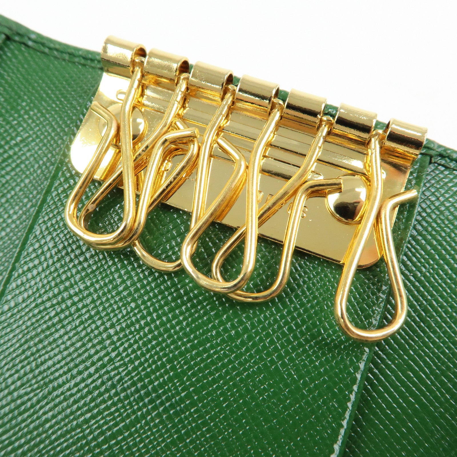 PRADA Logo Saffiano Leather 6 Rings Key Case Key Holder Green 1M0222