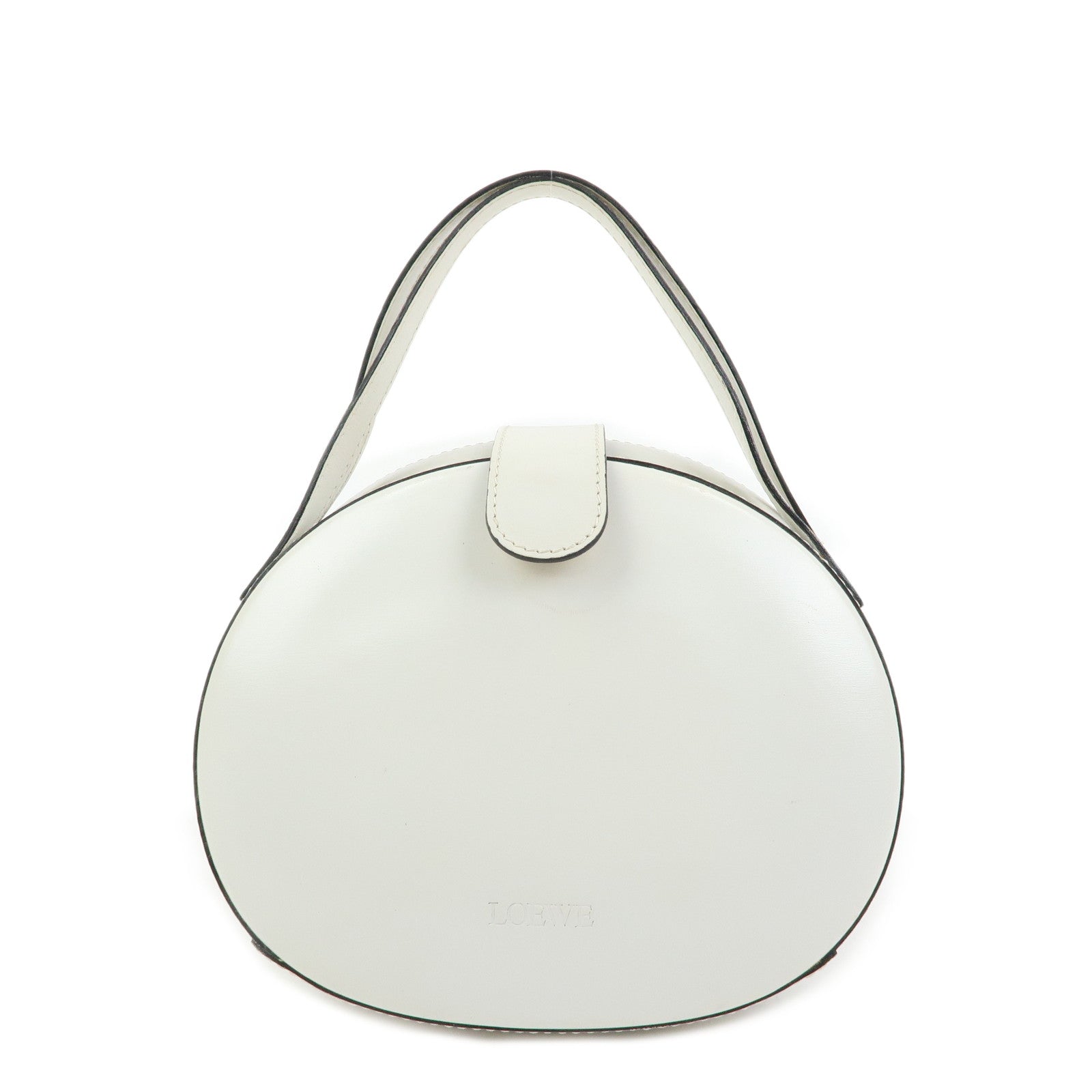 Loewe Logo Round Leather Hand Bag White