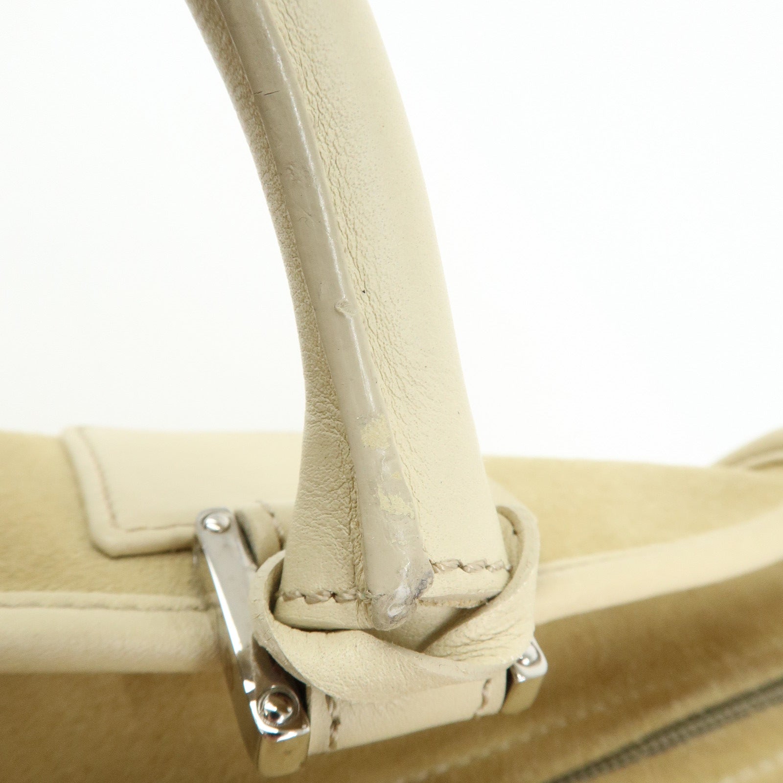 LOEWE Amazona 36 Suede Leather Boston Bag Hand Bag Beige Ivory