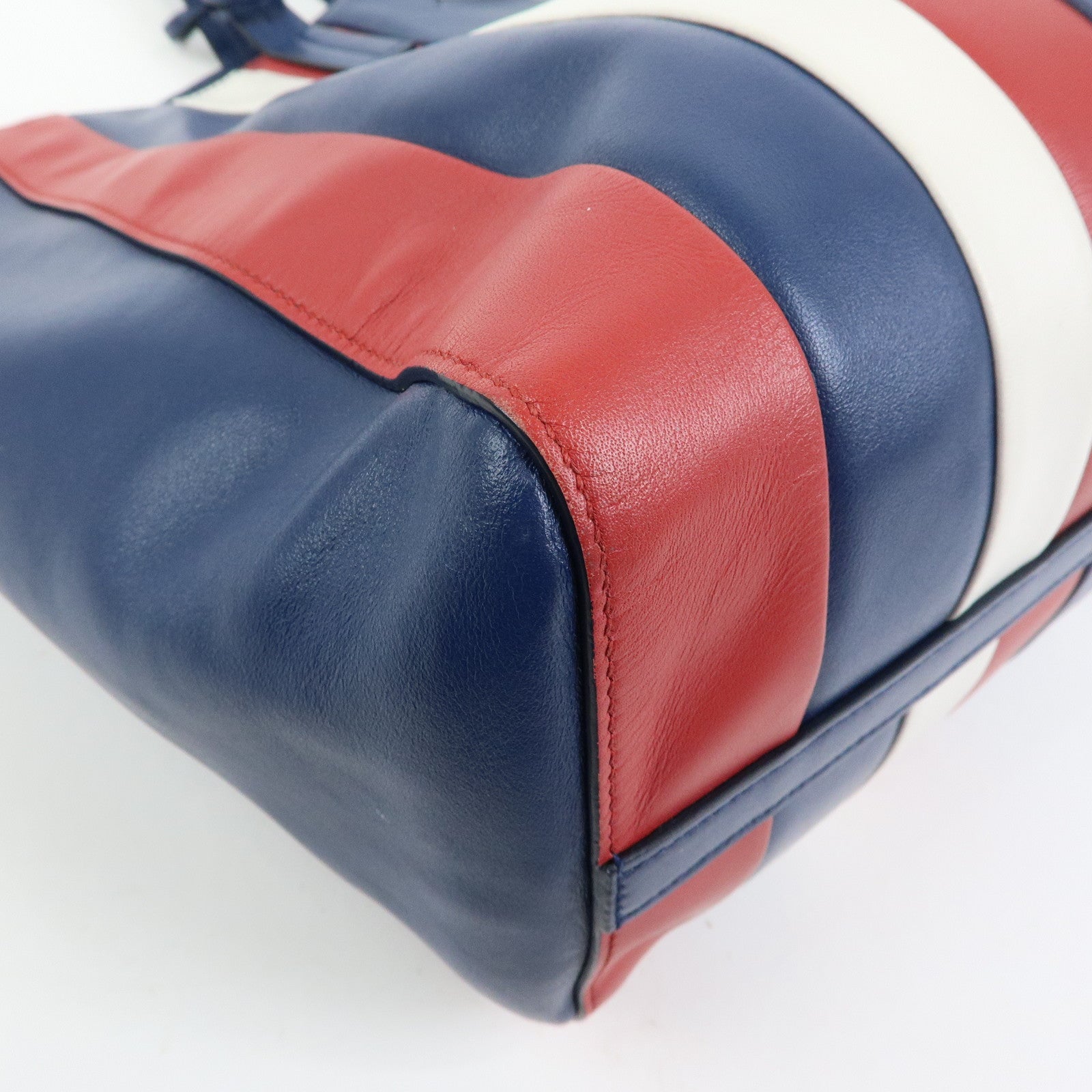PRADA Triangle Logo Leather Tote Bag Shoulder Bag Blue White Red