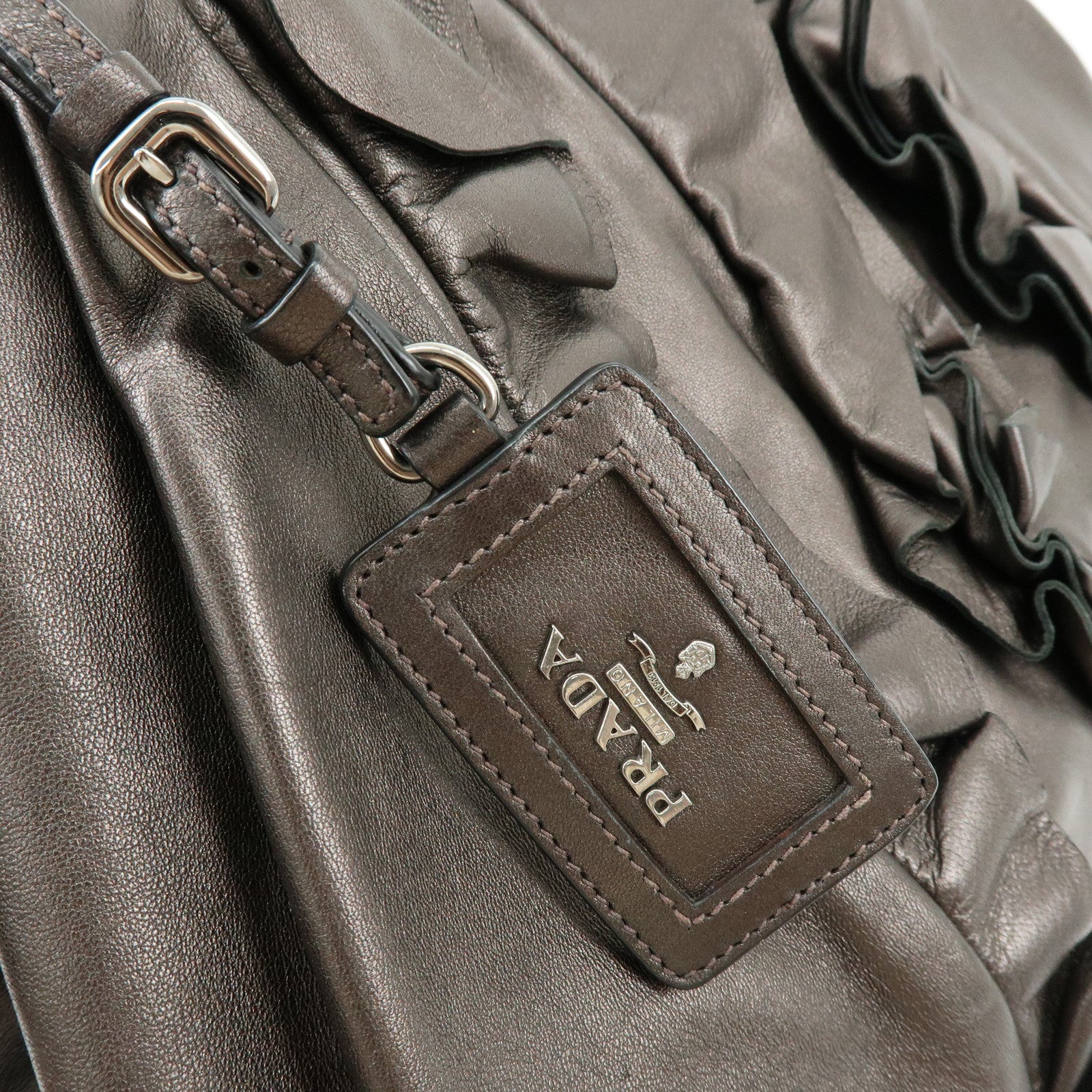 PRADA Gathered Nappa Leather Tote Bag Hand Bag Brown