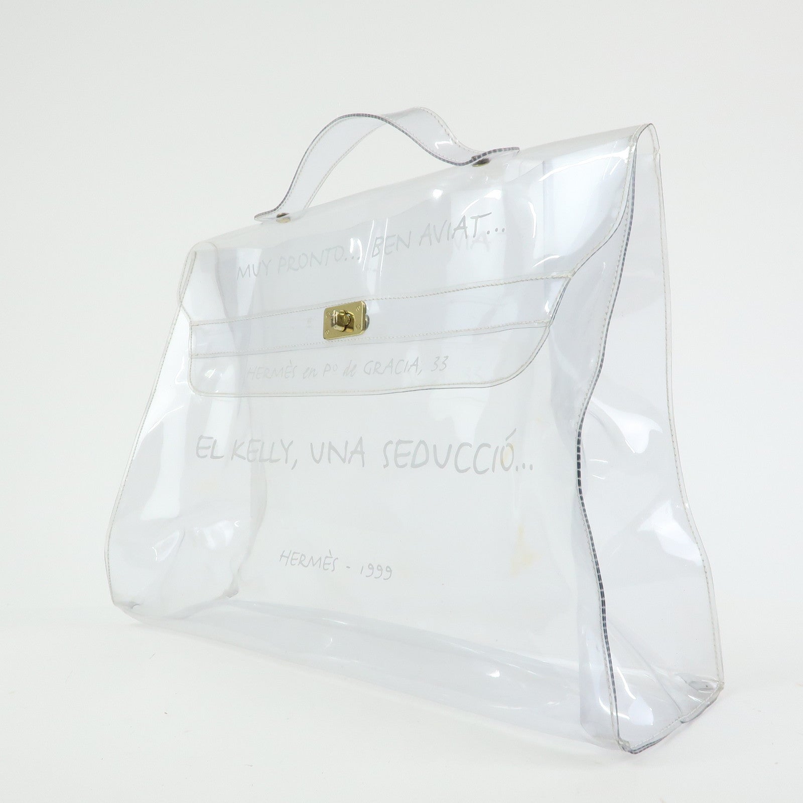 HERMES Kelly Vinyl Hand Bag Clear Transparent Gold