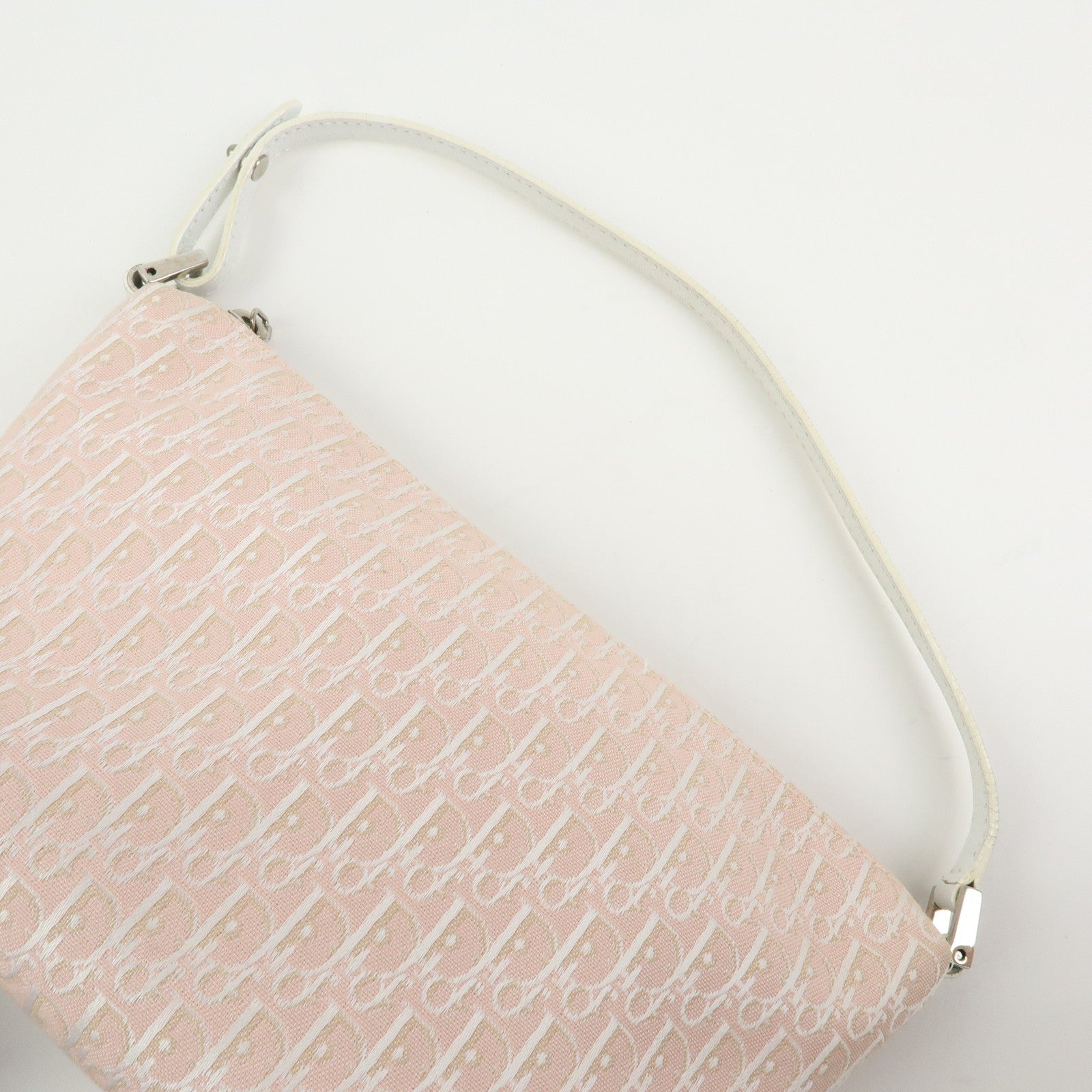 Christian Dior Trotter Canvas Leather Pouch Hand Bag Pink White