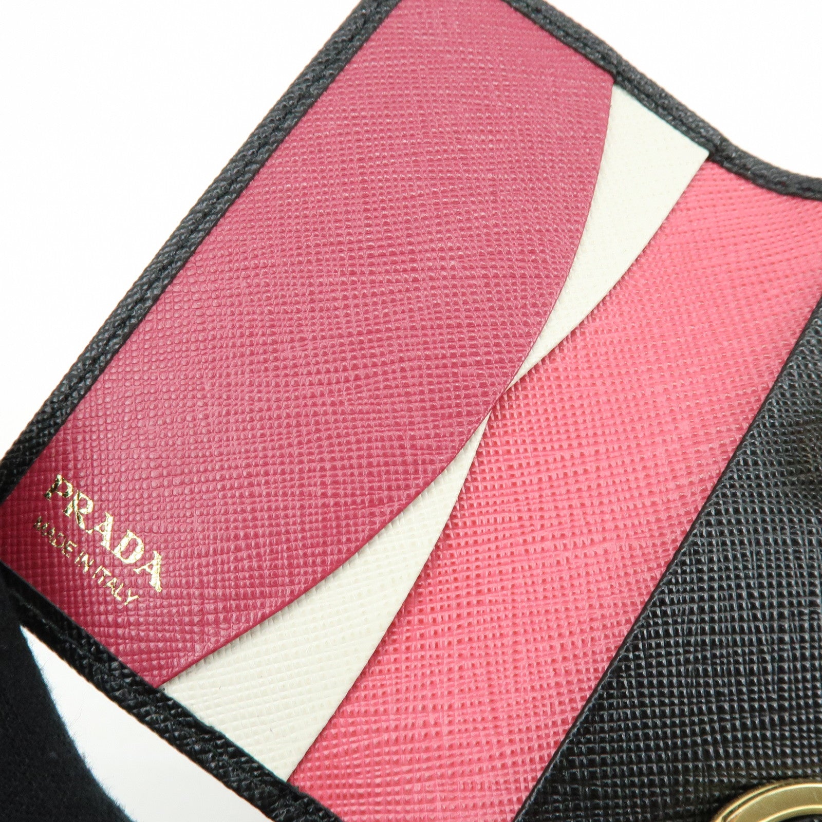 PRADA Logo Saffiano Leather 4 Ring Key Case Key Holder Black 1PG004