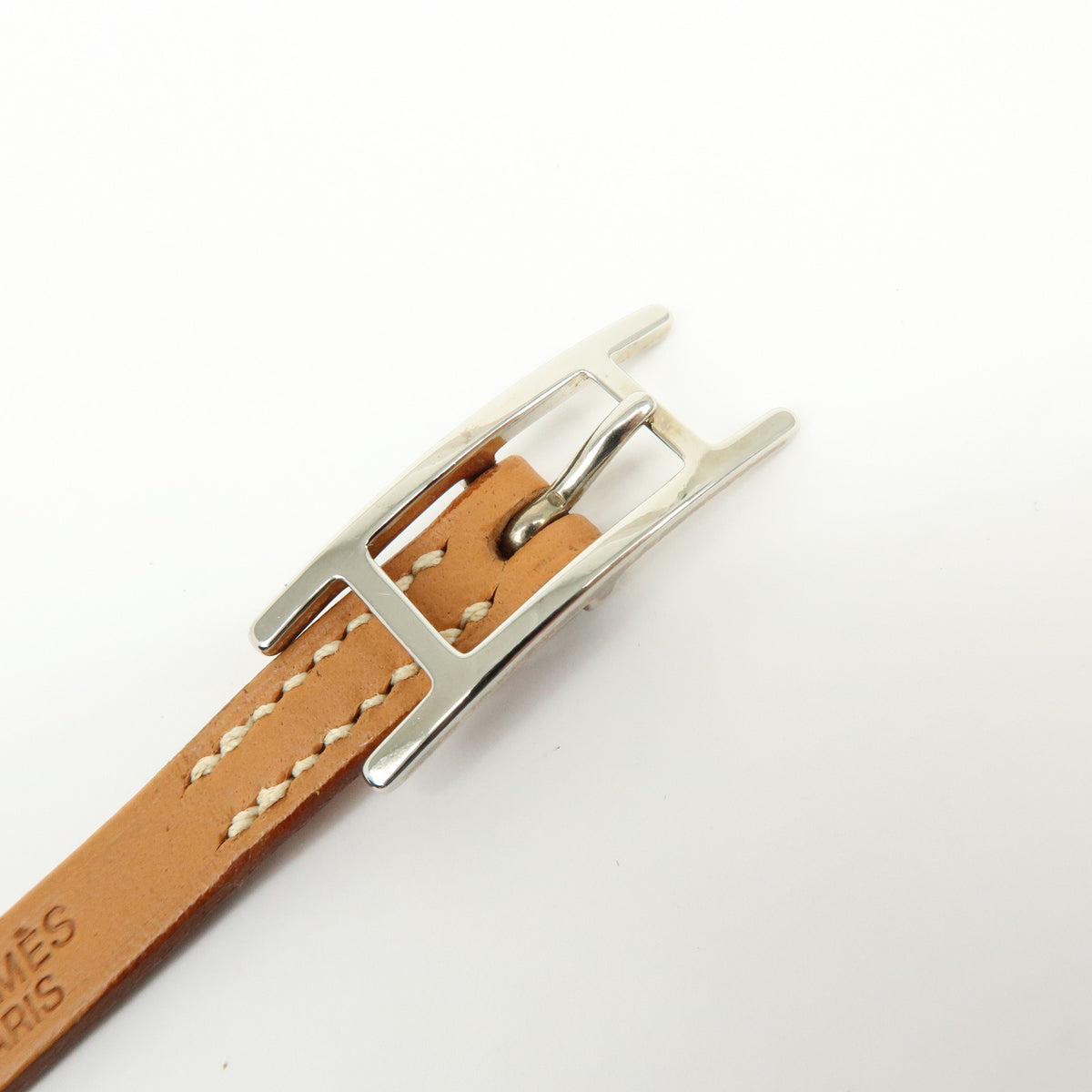 HERMES Leather Api 3 H Buckle Bracelet Brown