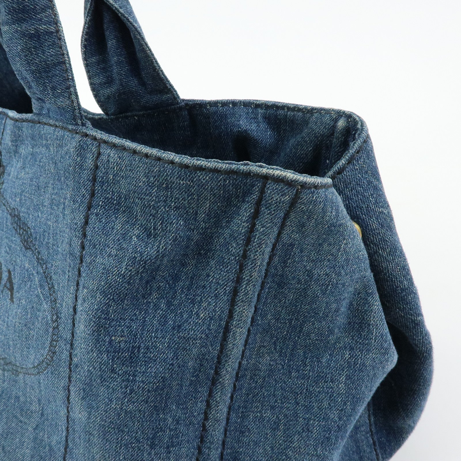 PRADA Triangle Logo Canapa Large Denim Tote Bag Hand Bag B1872B