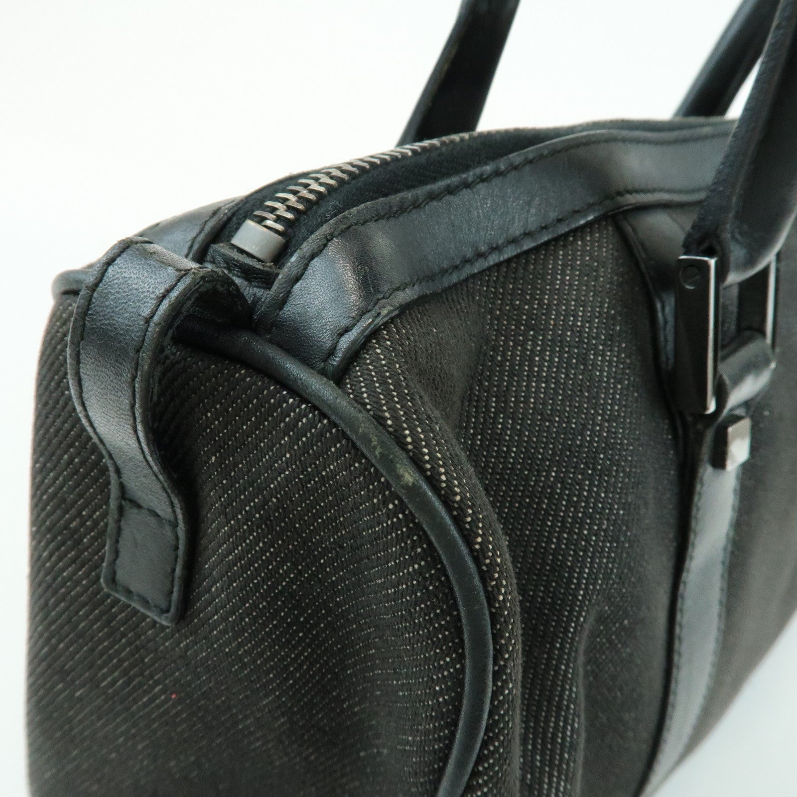 GUCCI Canvas Leather Boston Bag Hand Bag Black Dark Grey 30458