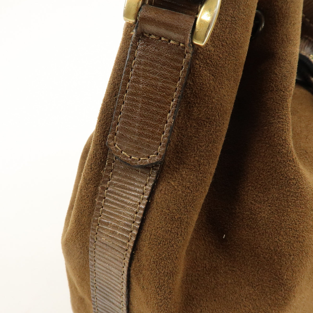 BALENCIAGA BB Logo Suede Leather Shoulder Bag Bucket Bag Brown