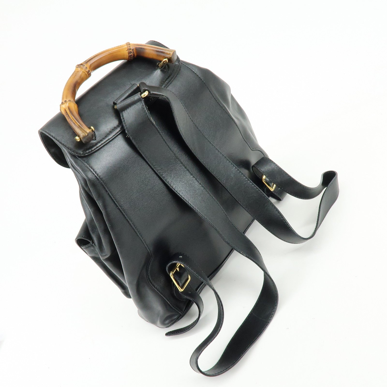 GUCCI Bamboo Leather Backpack Rucksack Black 003・2058・0016