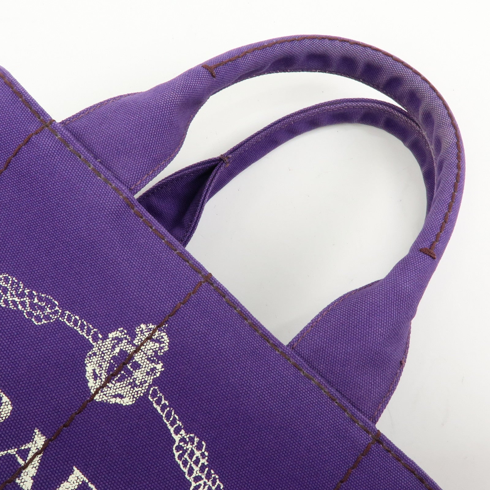 PRADA Canapa Triangle Logo Canvas Tote Bag Hand Bag Purple BN1877