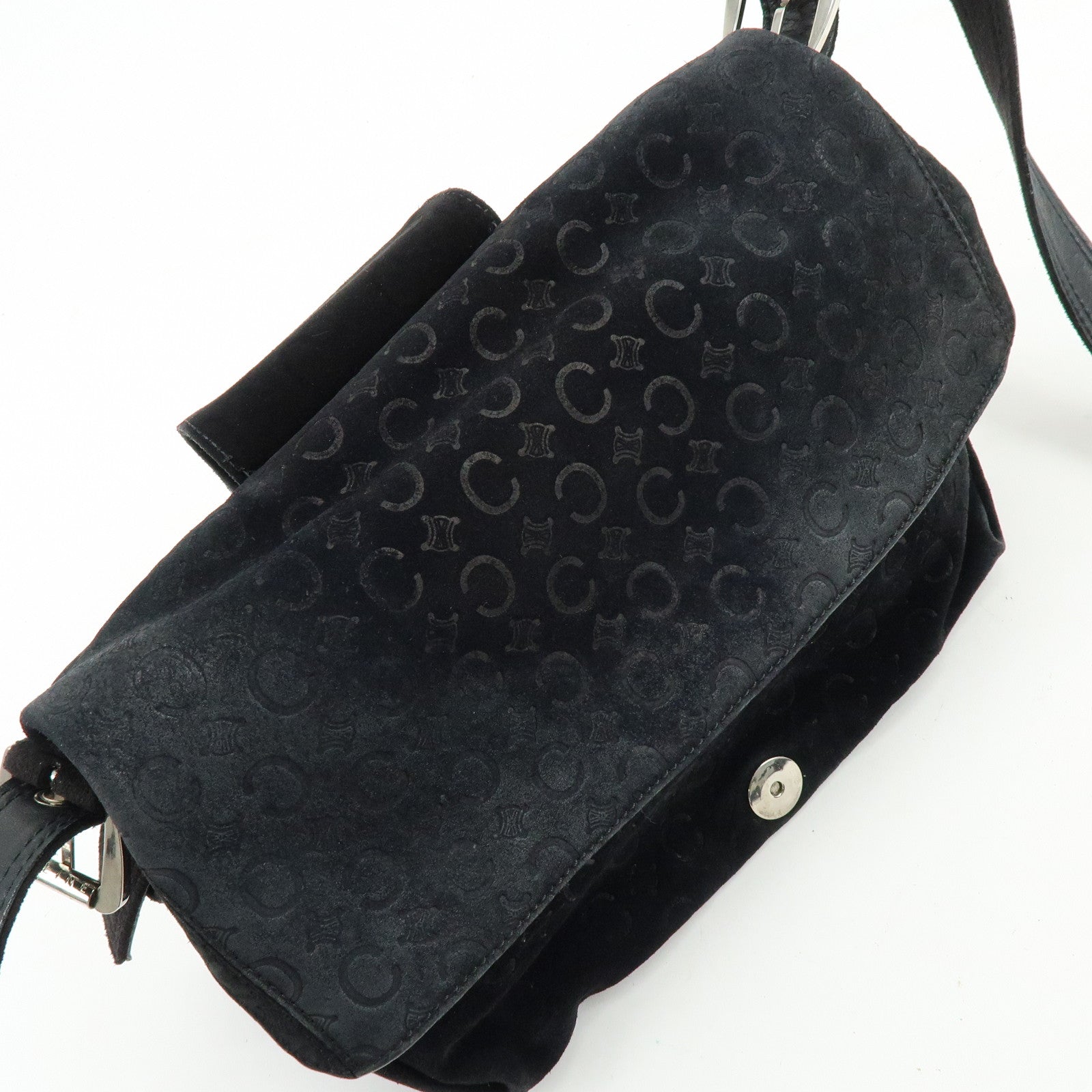 CELINE C Macadam Suede Leather Shoulder Crossbody Bag Black