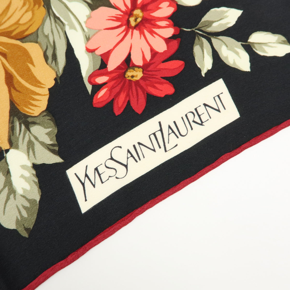 SAINT LAURENT PARIS Silk 100% Floral Scarf Black Red Beige