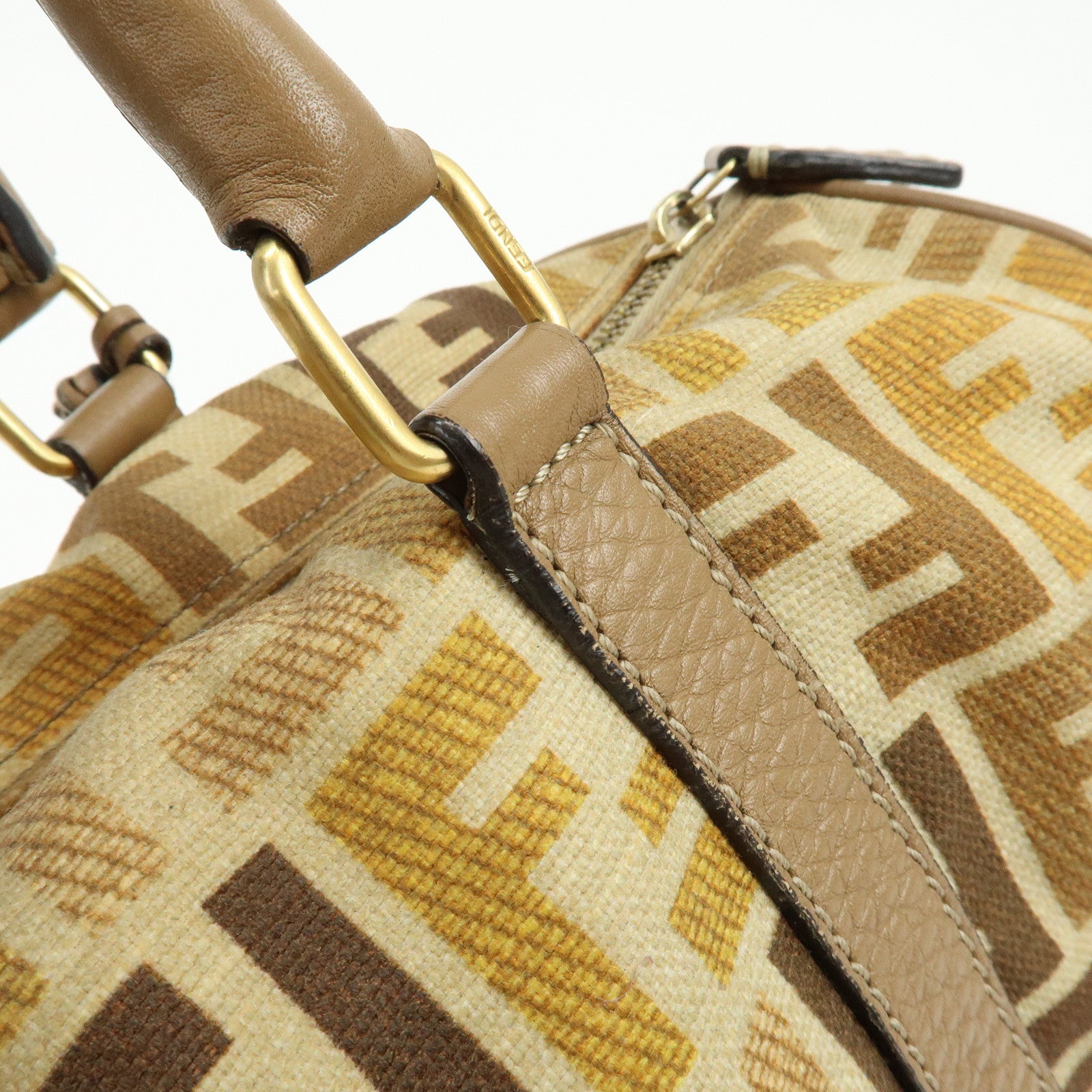 FENDI Zucca Seleria Canvas Leather 2Way Bag Shoulder Bag Brown Beige