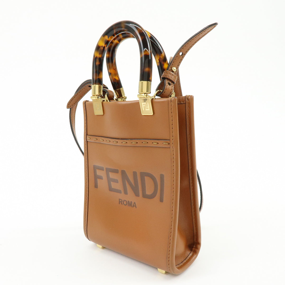 FENDI Sunshine Shopper Small 2Way Bag Shoulder Bag Camel 8BS051
