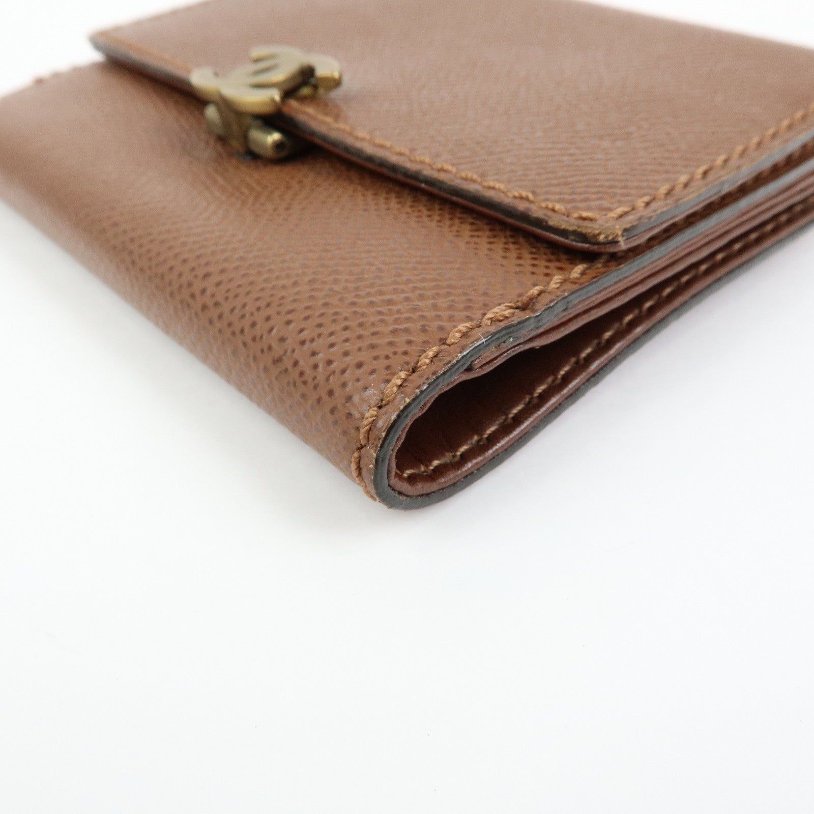 CHANEL COCO Mark Leather Bi-fold Compact Wallet Brown Gold