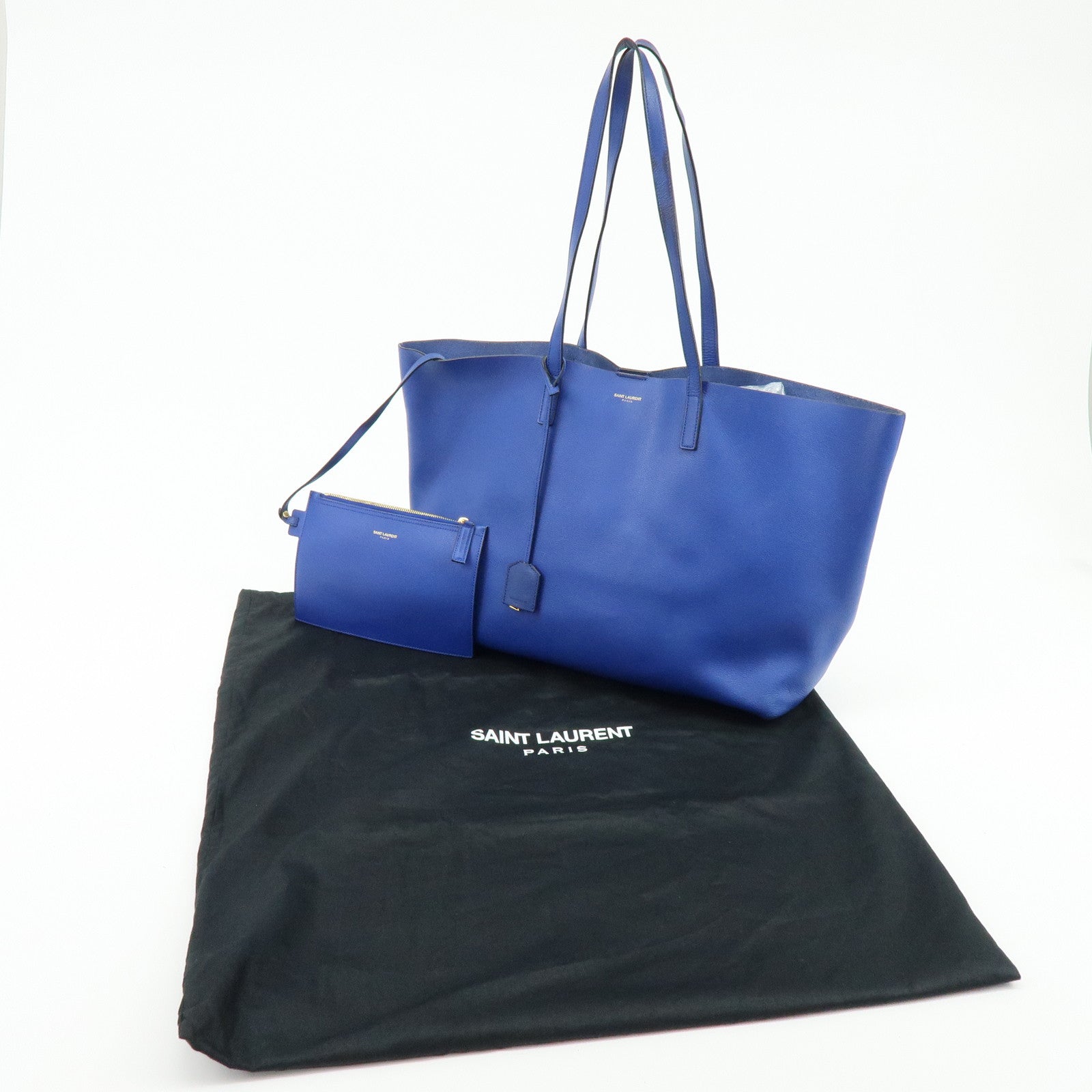 SAINT LAURENT PARIS Cassandra Leather Sac Shopping Bag Blue 394195